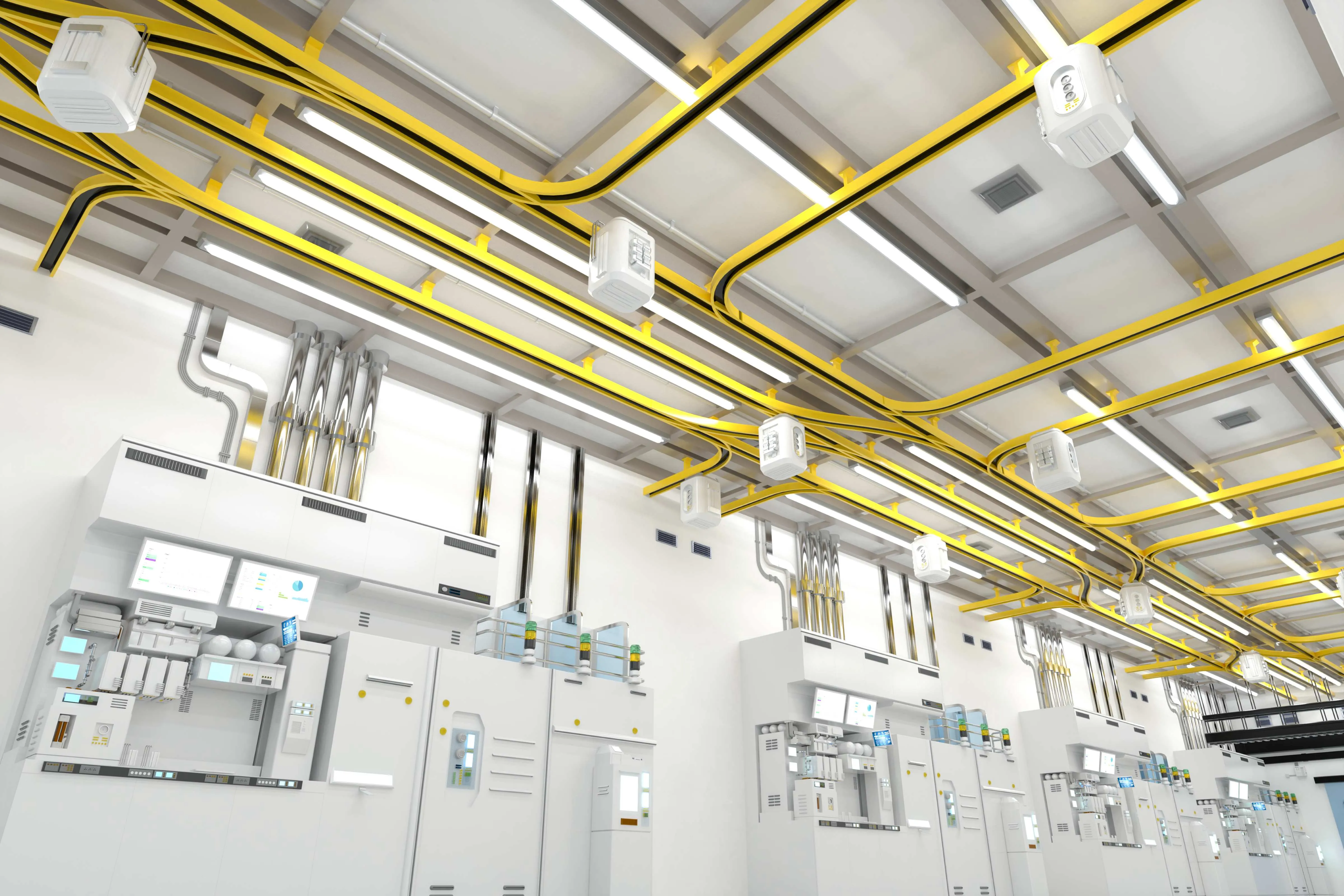 Interior of an industrial boiler, the piping, pumps and motors