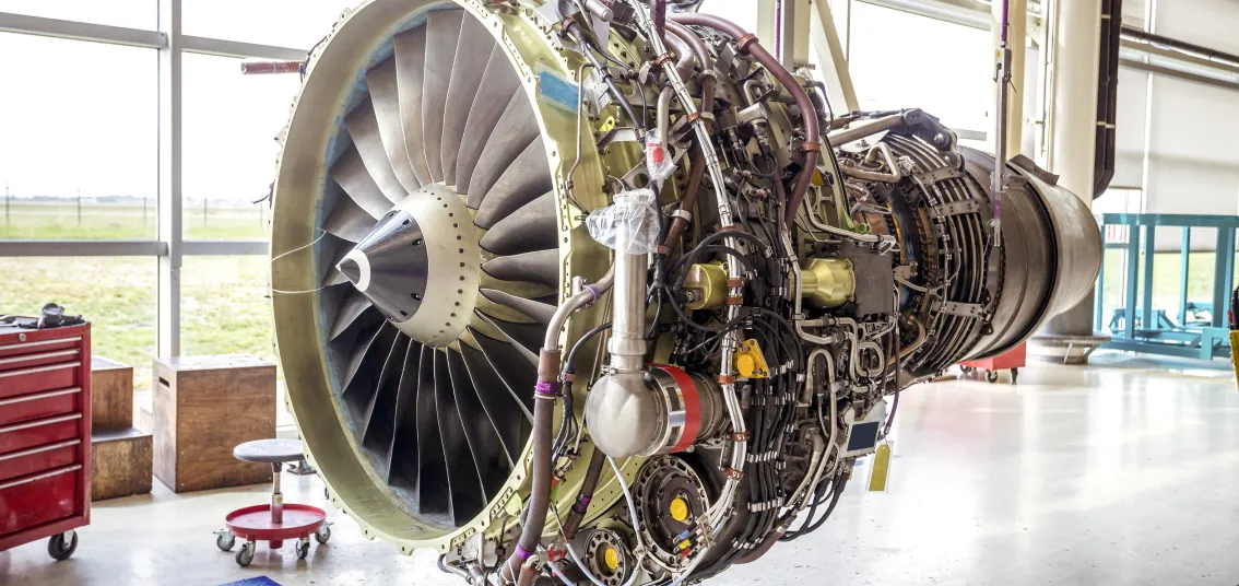 An airplane engine uncovered