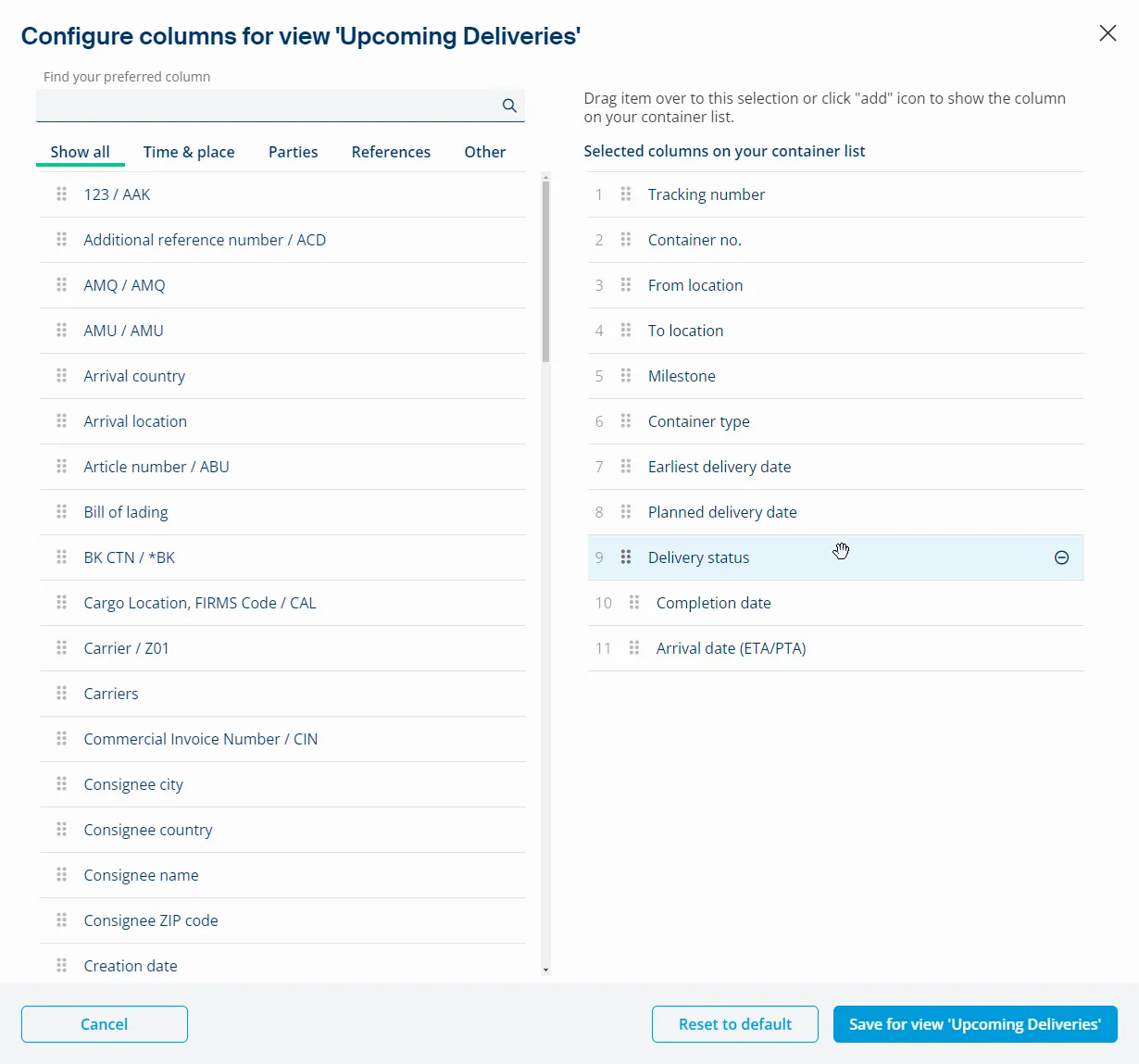 See a full overview of the Delivery status and Planned delivery date of your containers in a container overview screen