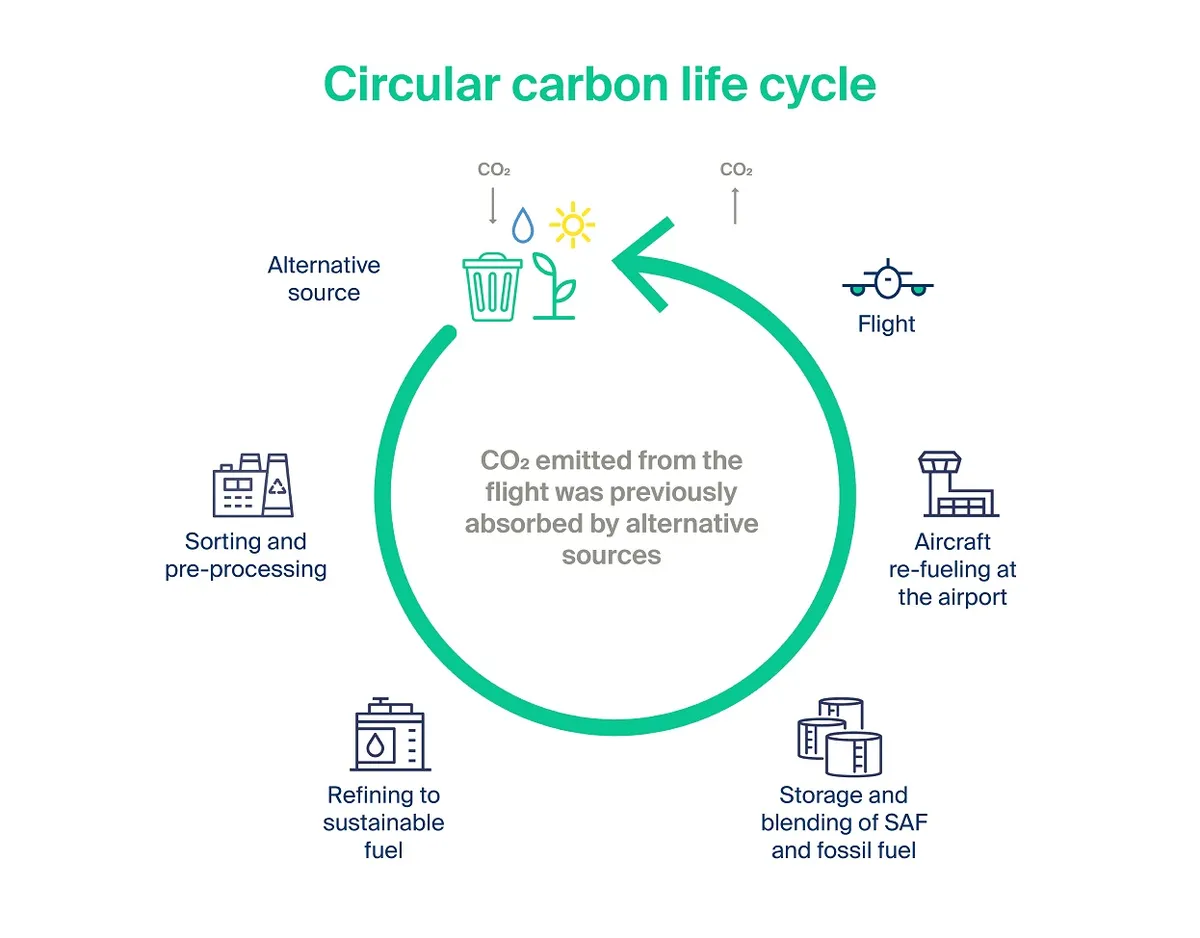 An infographic describing the circular carbon life cycle