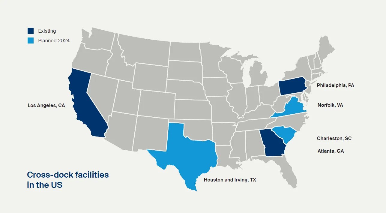 Map of the healthcare facilities for united states for cross dock industry soluition