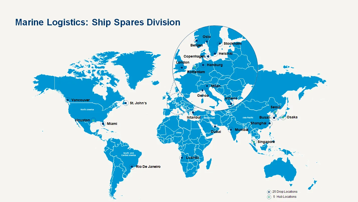 Karte der Schiffersatzteilabteilungen