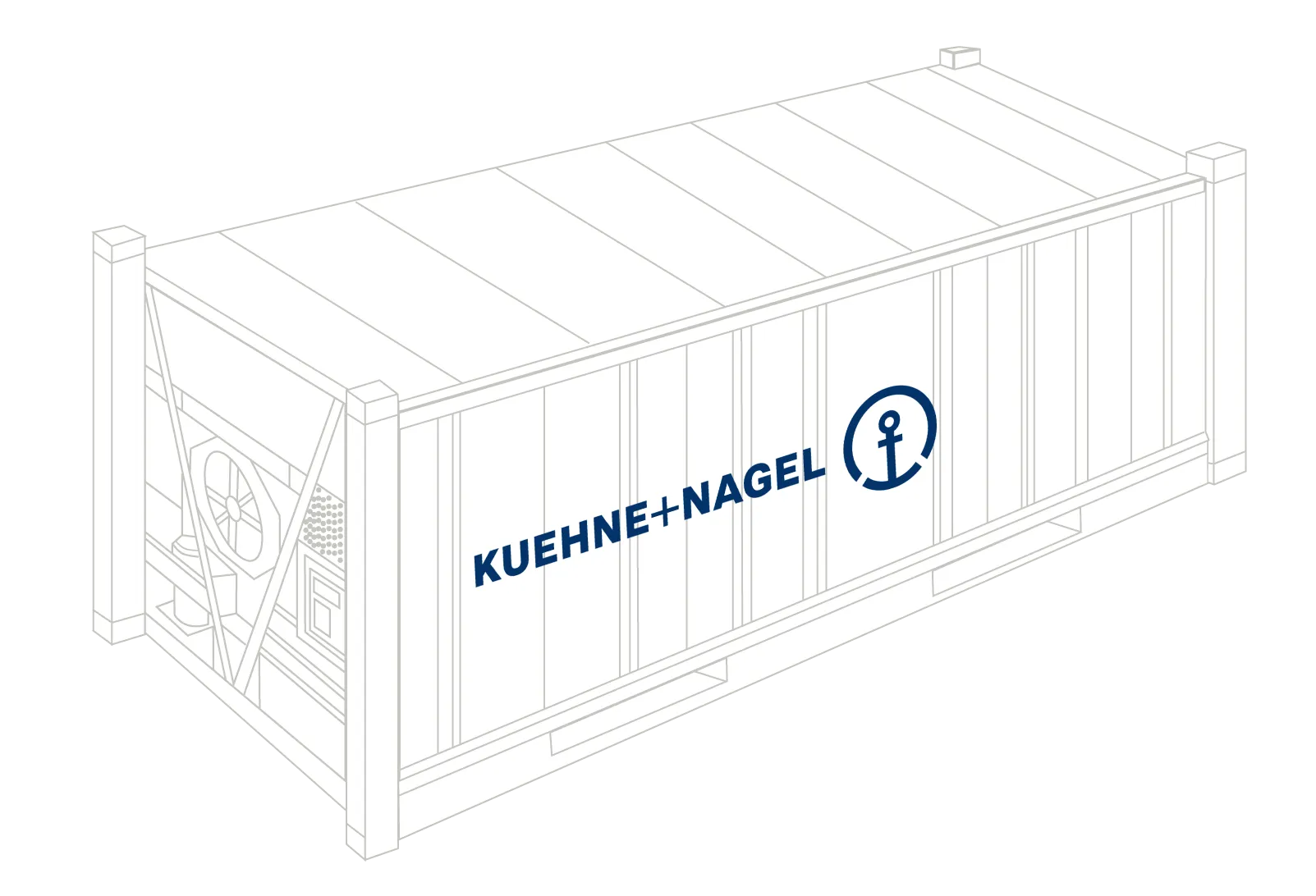 Draft of a refrigerated container with logo, white color