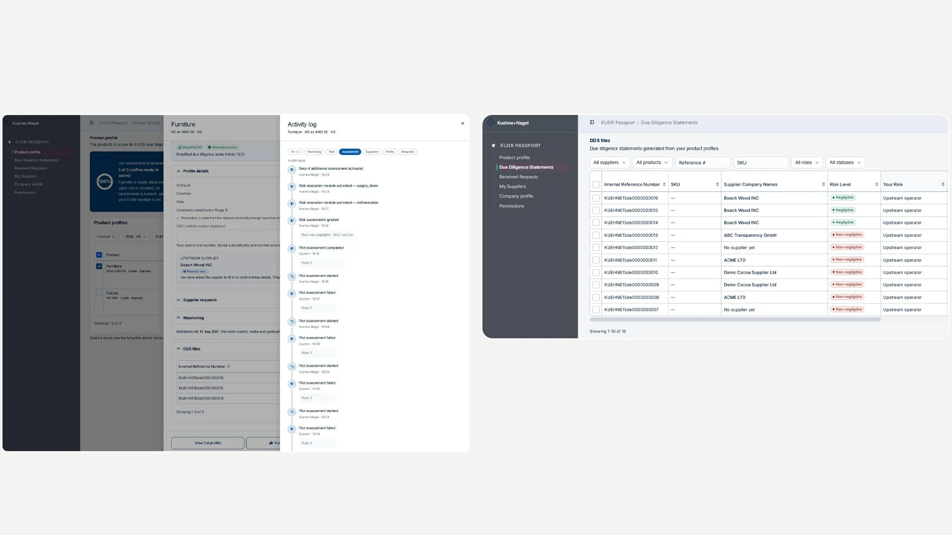 An audit records management feature within Kuehne+Nagel’s all-in-one digital EUDR solution.