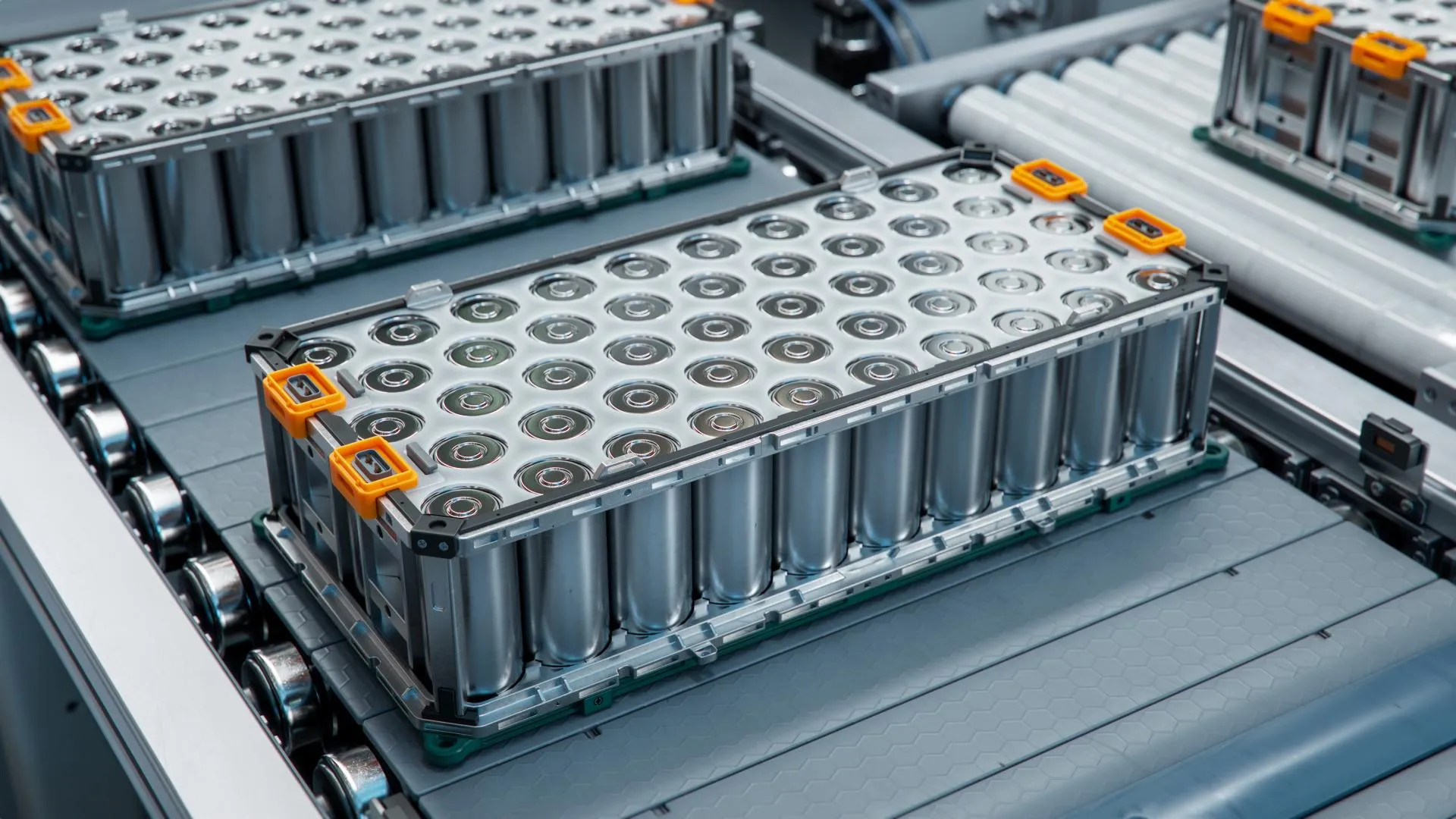 Lithium-ion high-voltage battery component for electric vehicle.