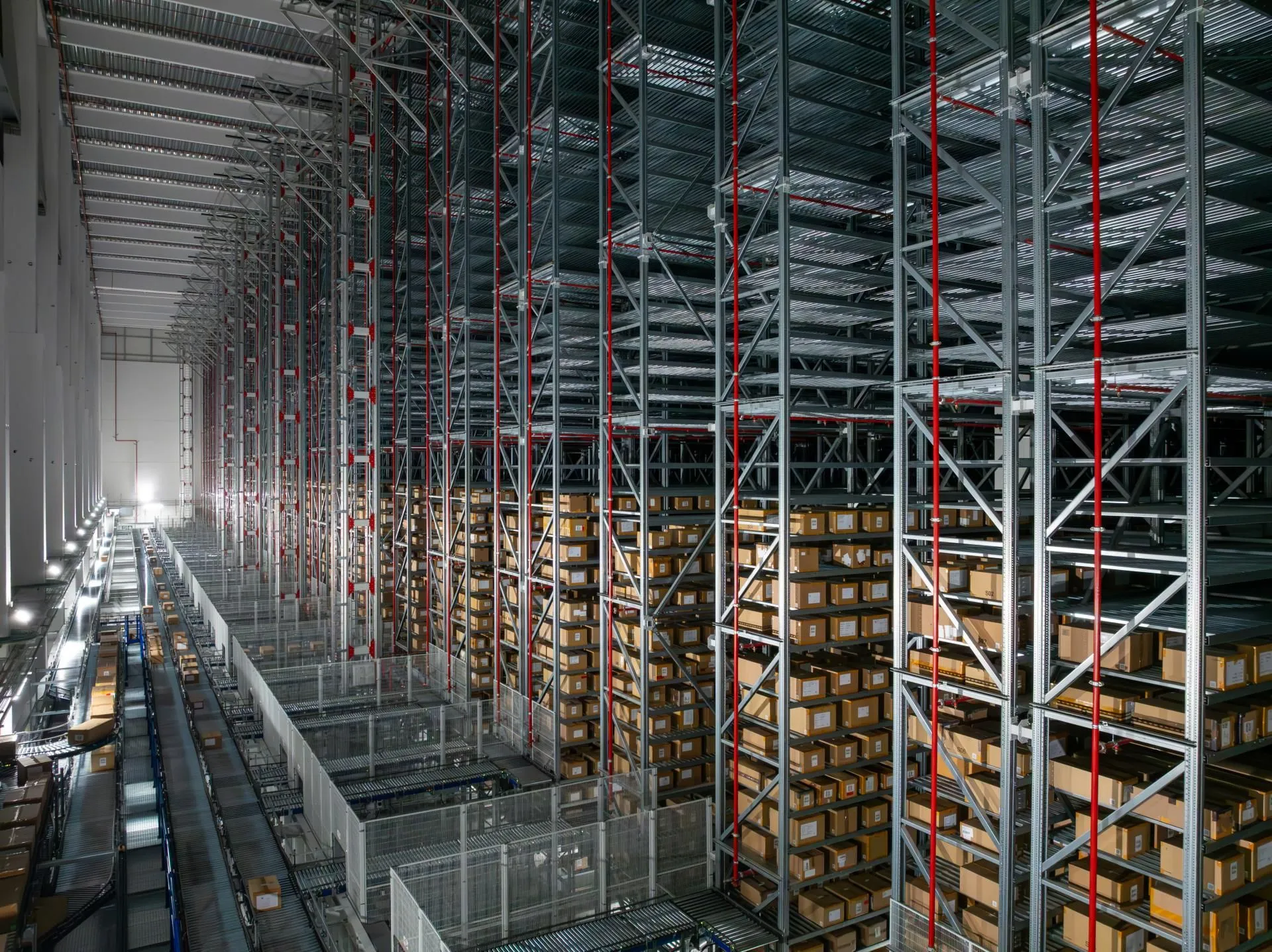 Adidas Campus South warehouse, racks of pallets with boxes on them