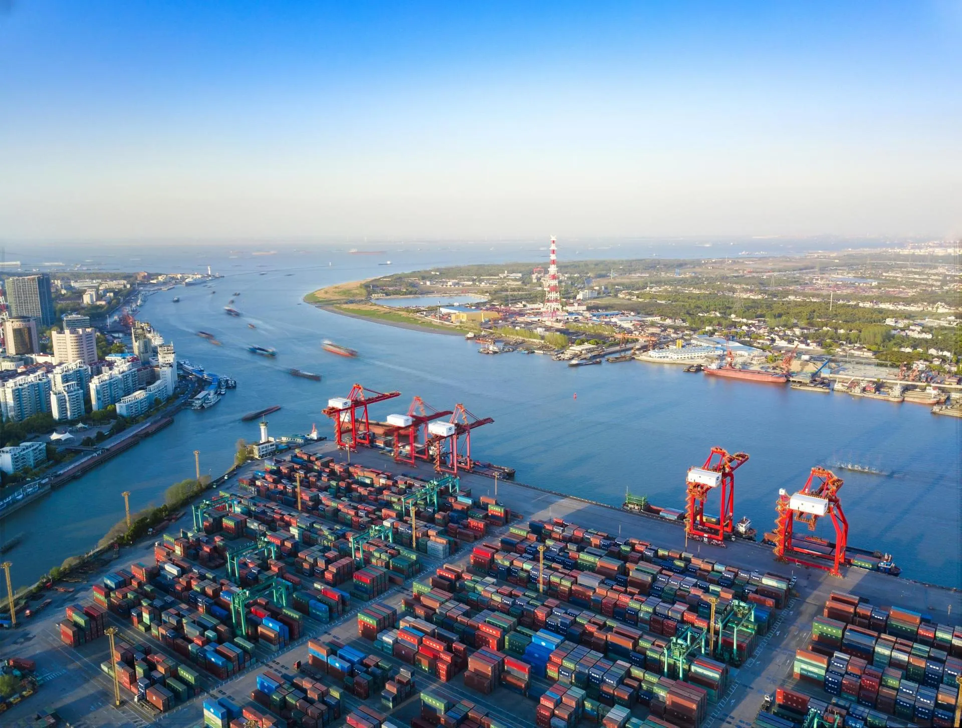 Aerial view of dock in shanghai