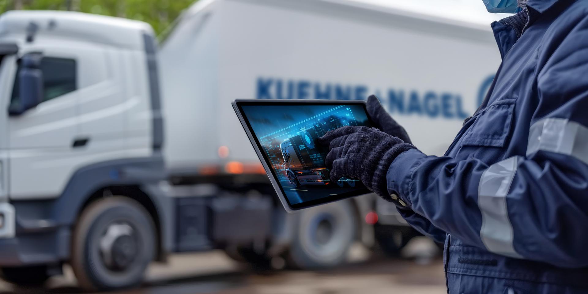 Người lao động sử dụng máy tính bảng gần xe thu gom rác, quản lý hoạt động thu gom rác thải bằng công nghệ hiện đại trong môi trường đô thị, mặc trang phục an toàn phản quang.