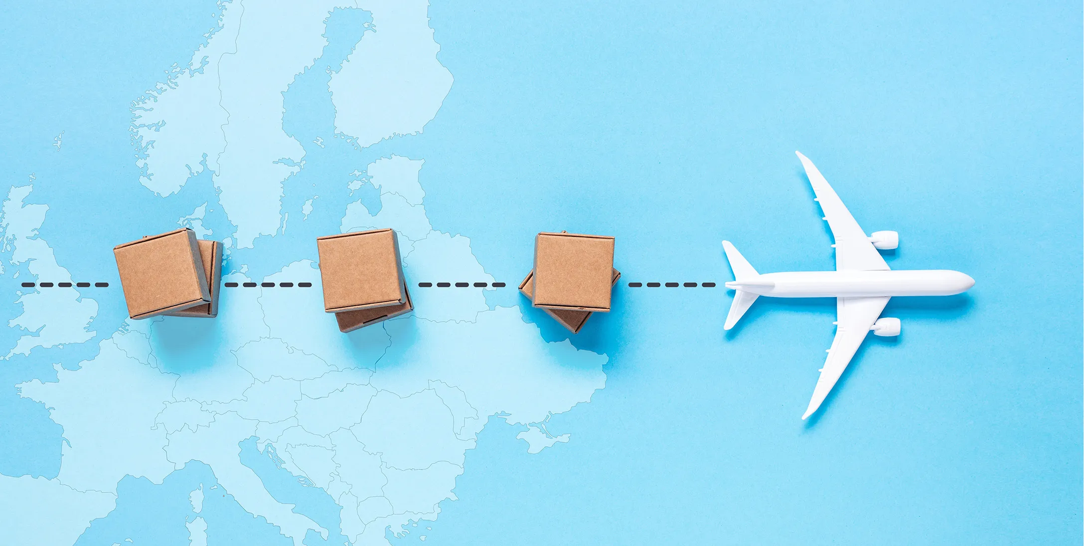 plane flying with boxes around Europe