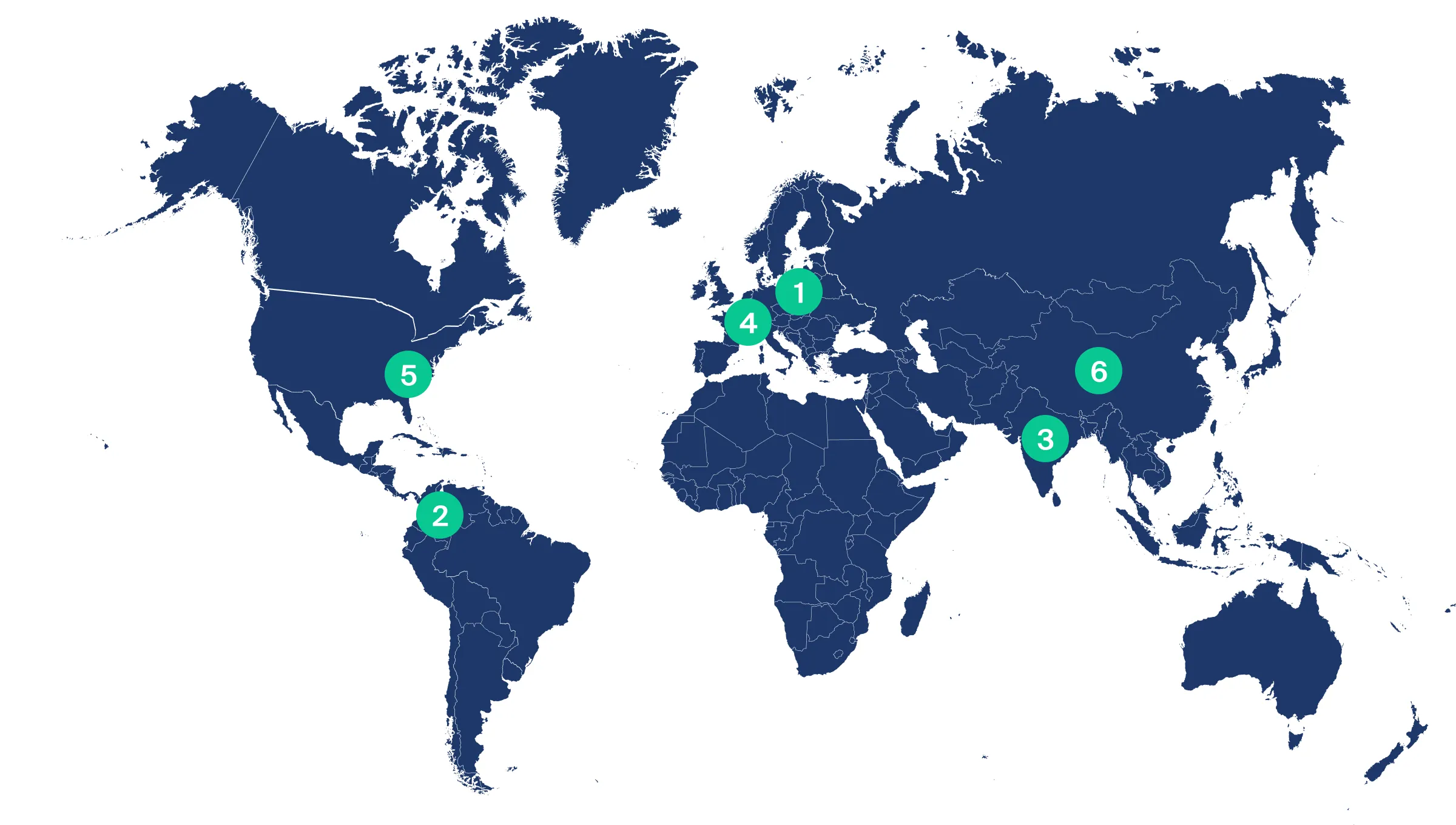 Blue world map with six green pins marking Kuehne+Nagel's Control Towers.