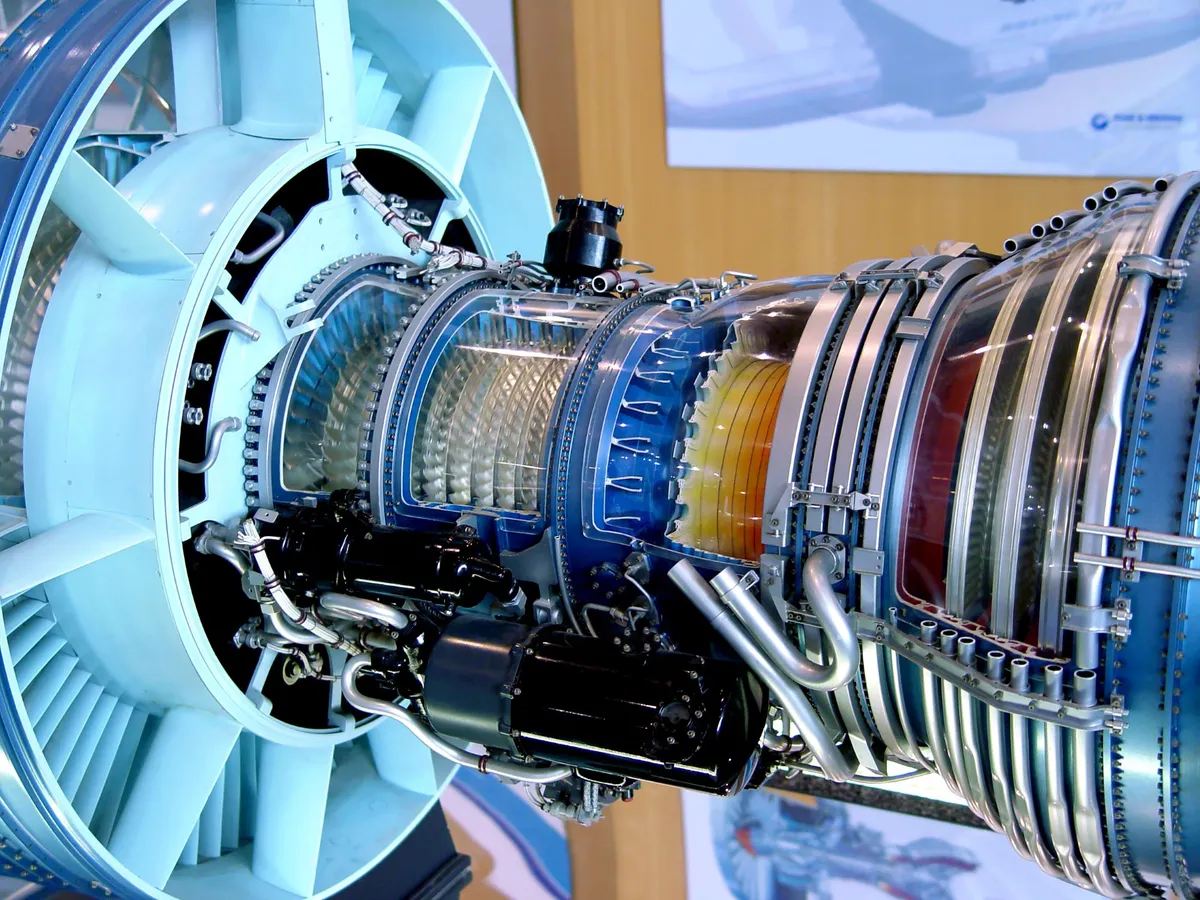 Close-up of a model of a SAF engine on display
