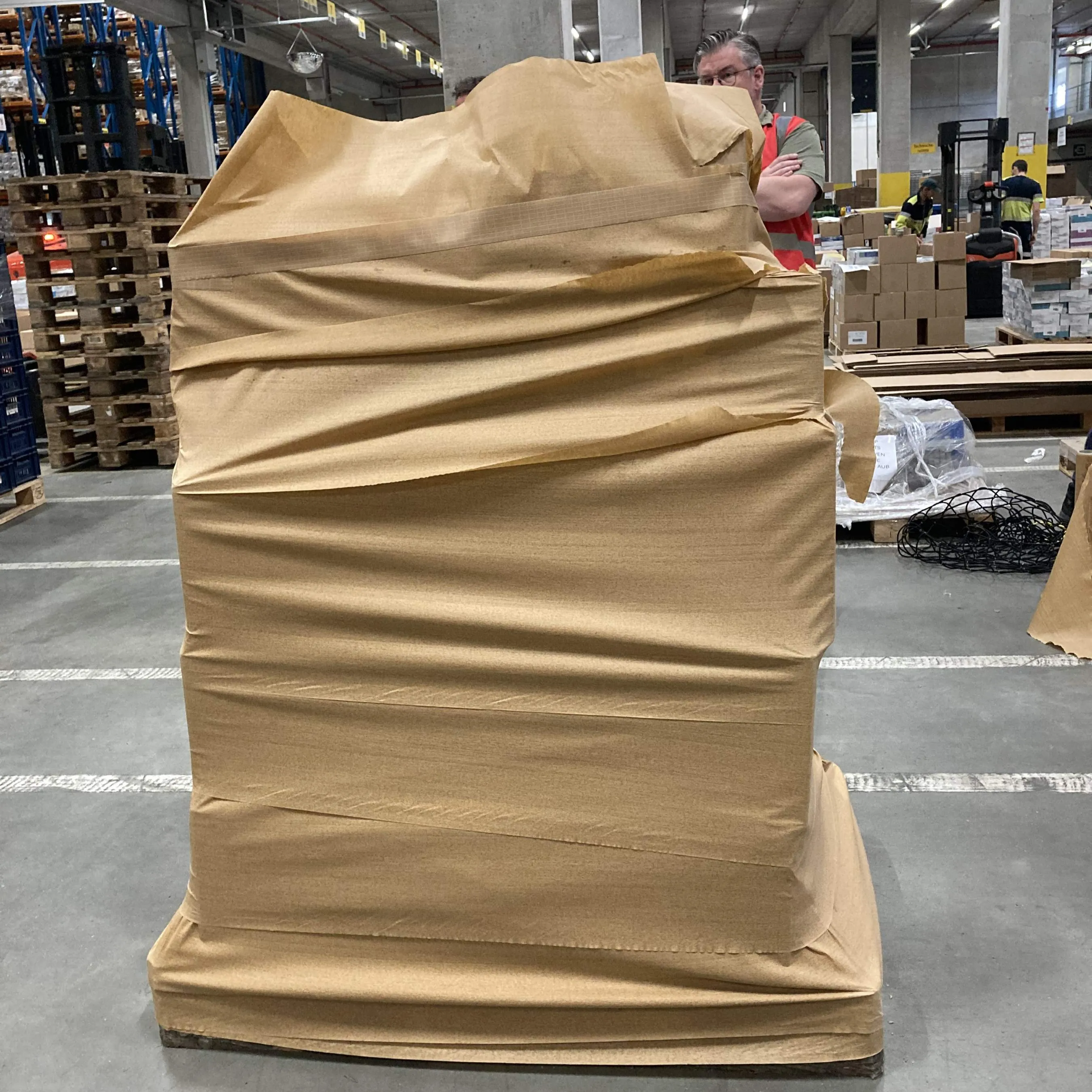 Paper wrapped box on a palette