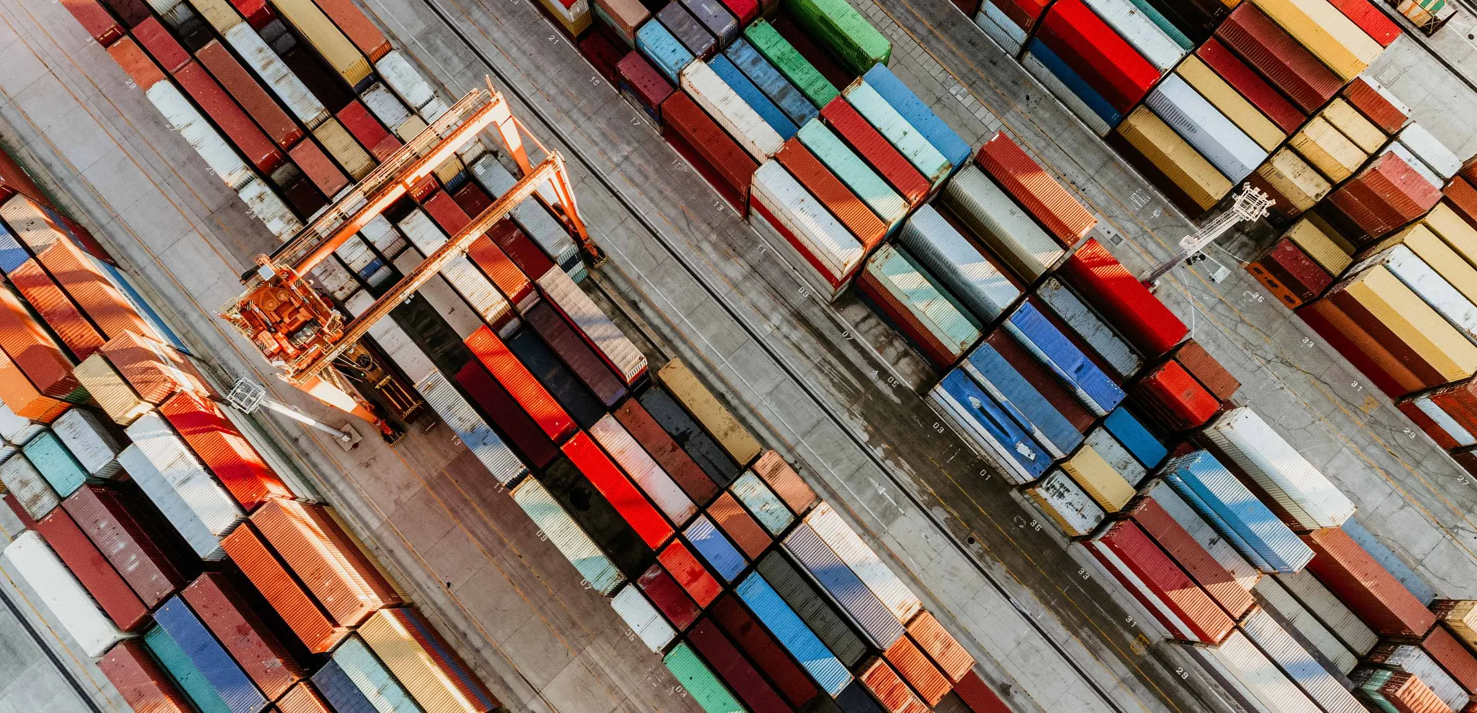 Aerial view of shipping container port terminal