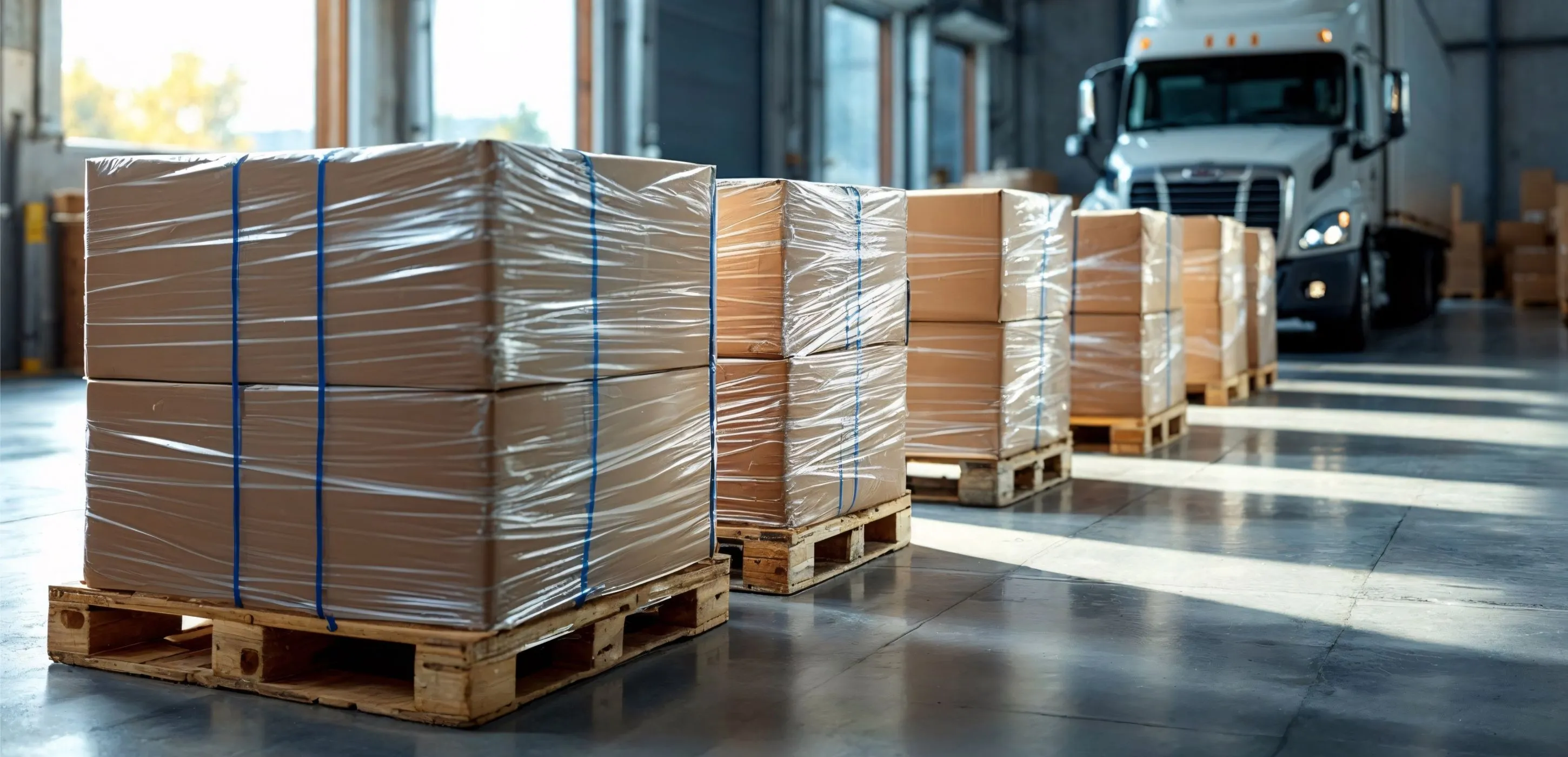 Warehouse filled with packaged goods ready for shipping