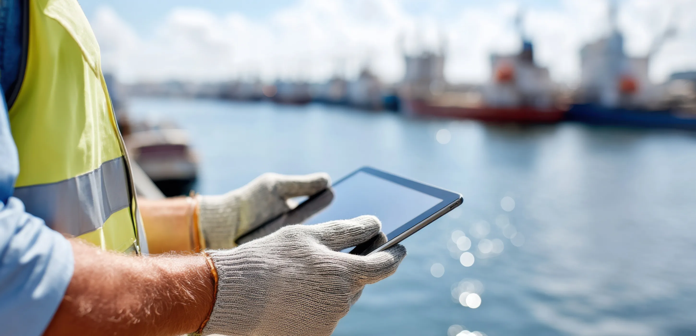 Logistics worker using a tablet