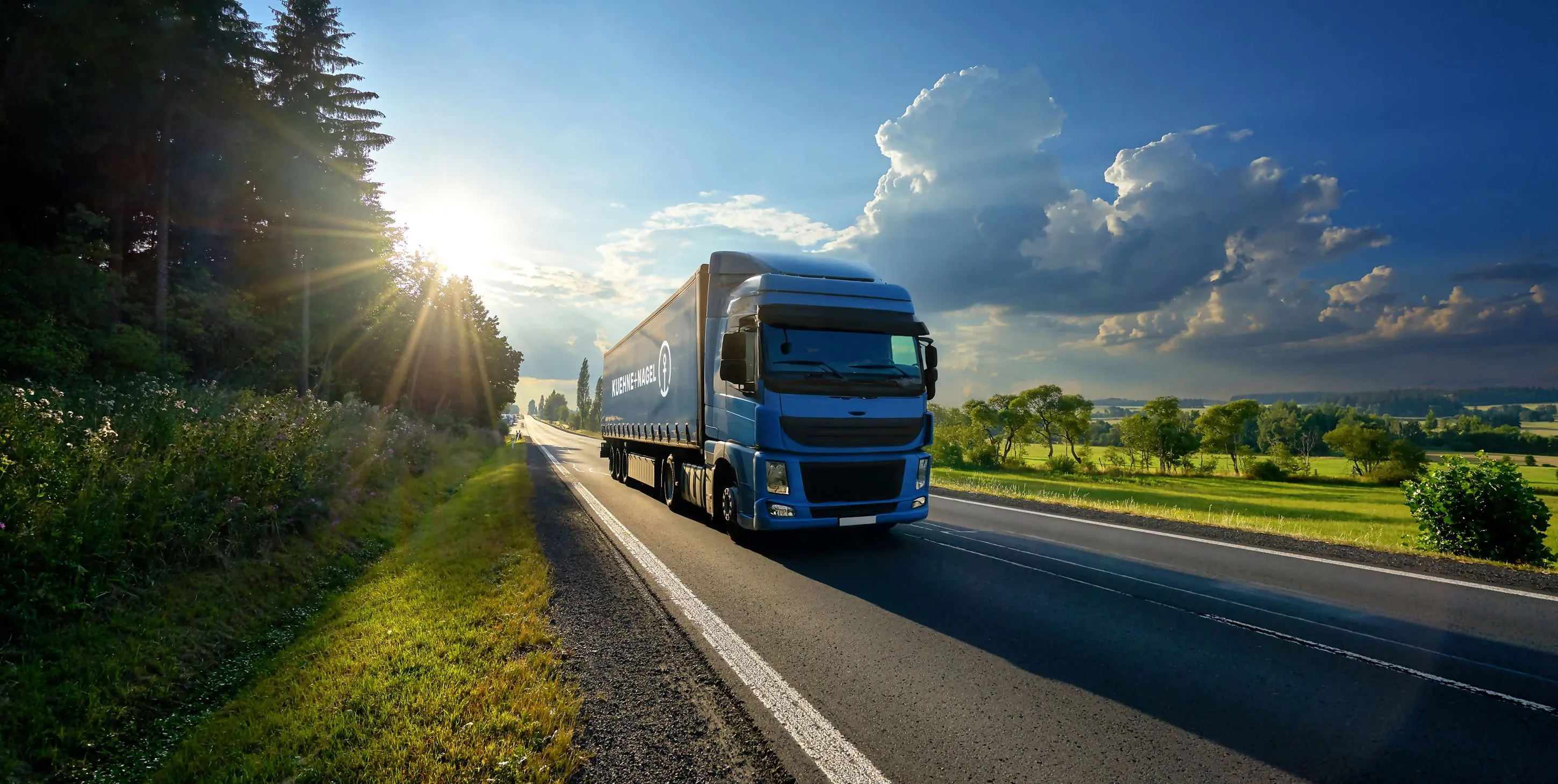 Blue KN truck on the road