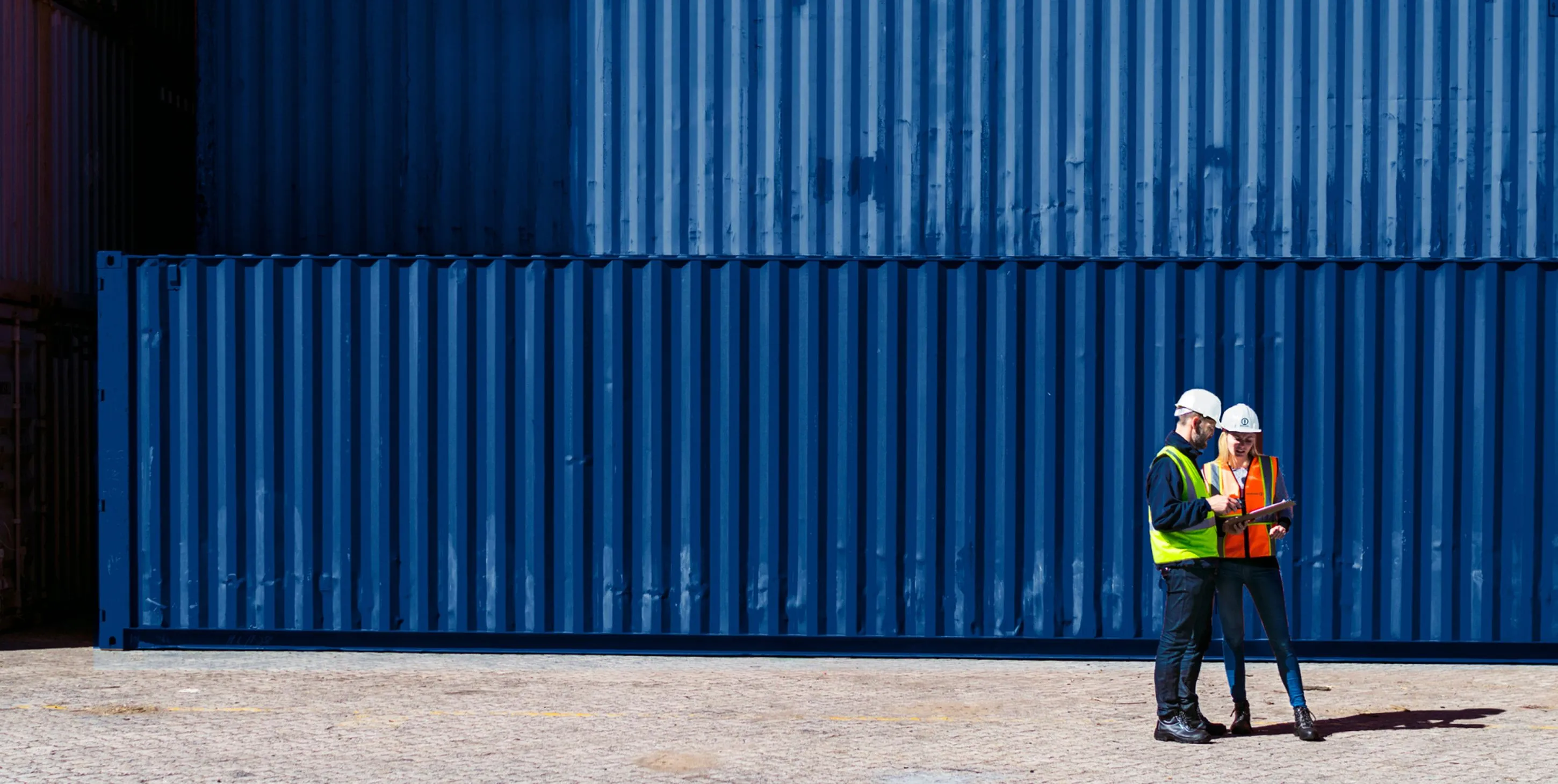 Logistics professionals inspecting shipping container