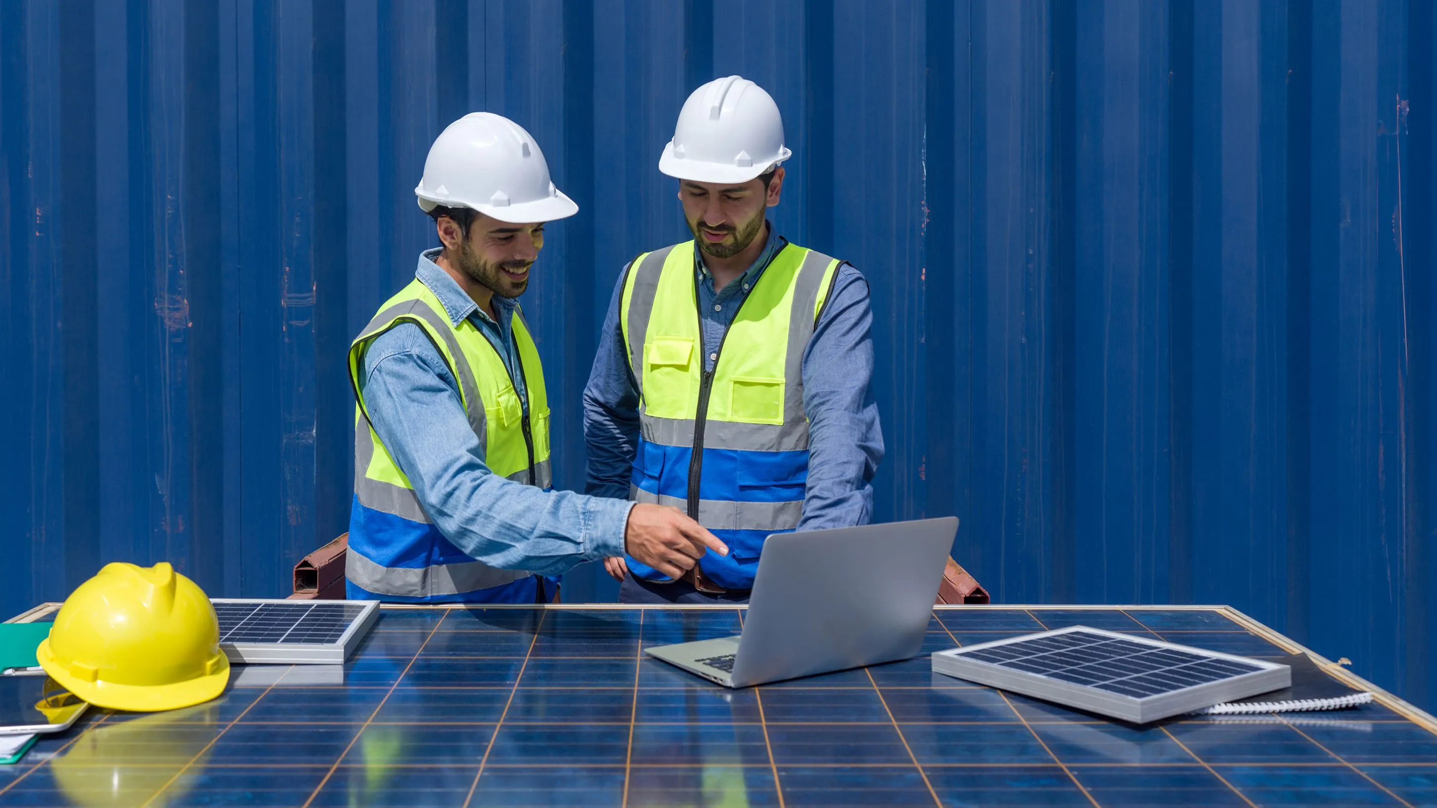 Shipment worker on solar panel