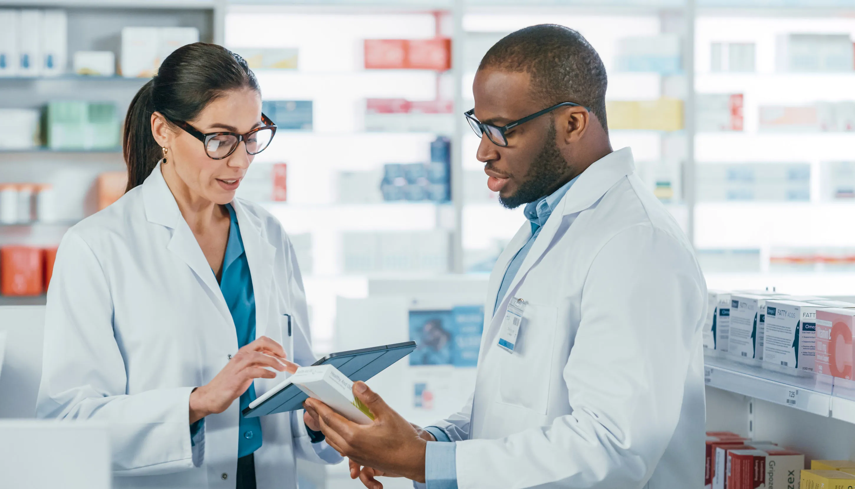 Worker handling pharma box