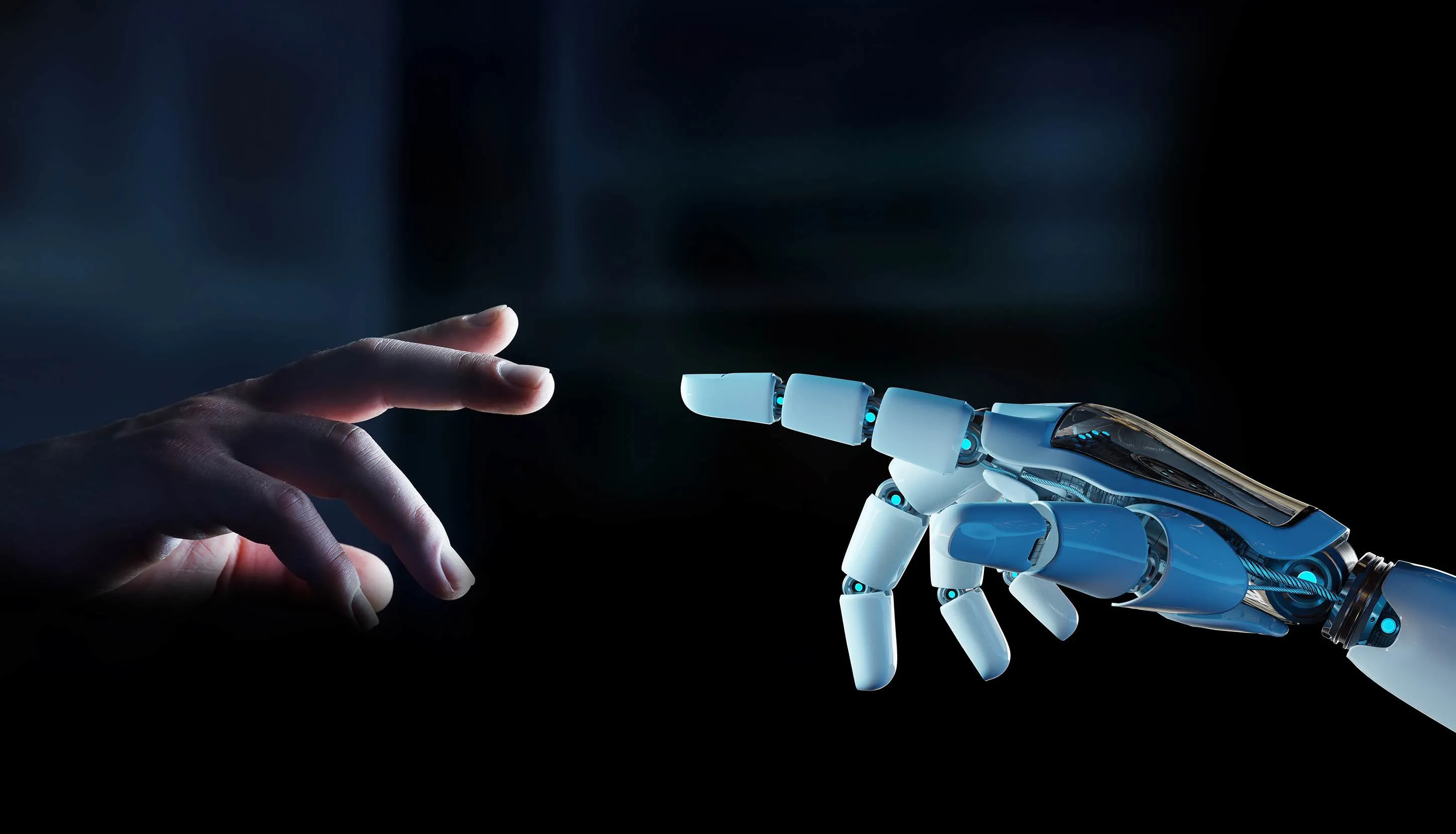 Human hand and robotic hand about to touch