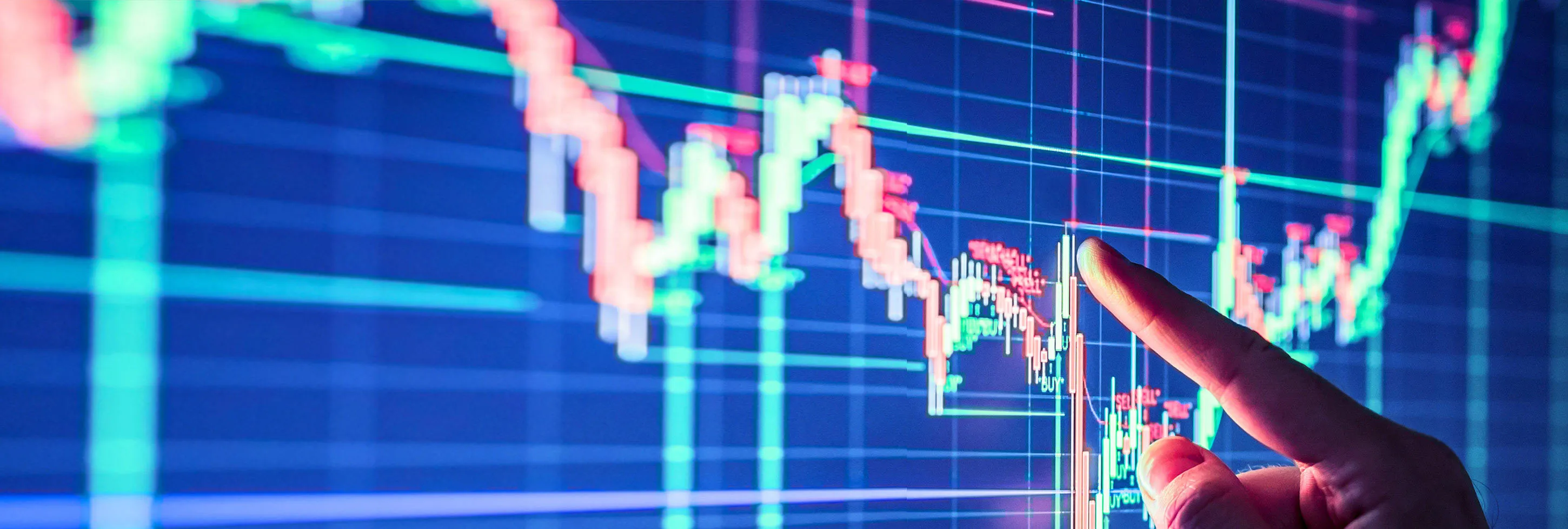 Person pointing on the virtual chart