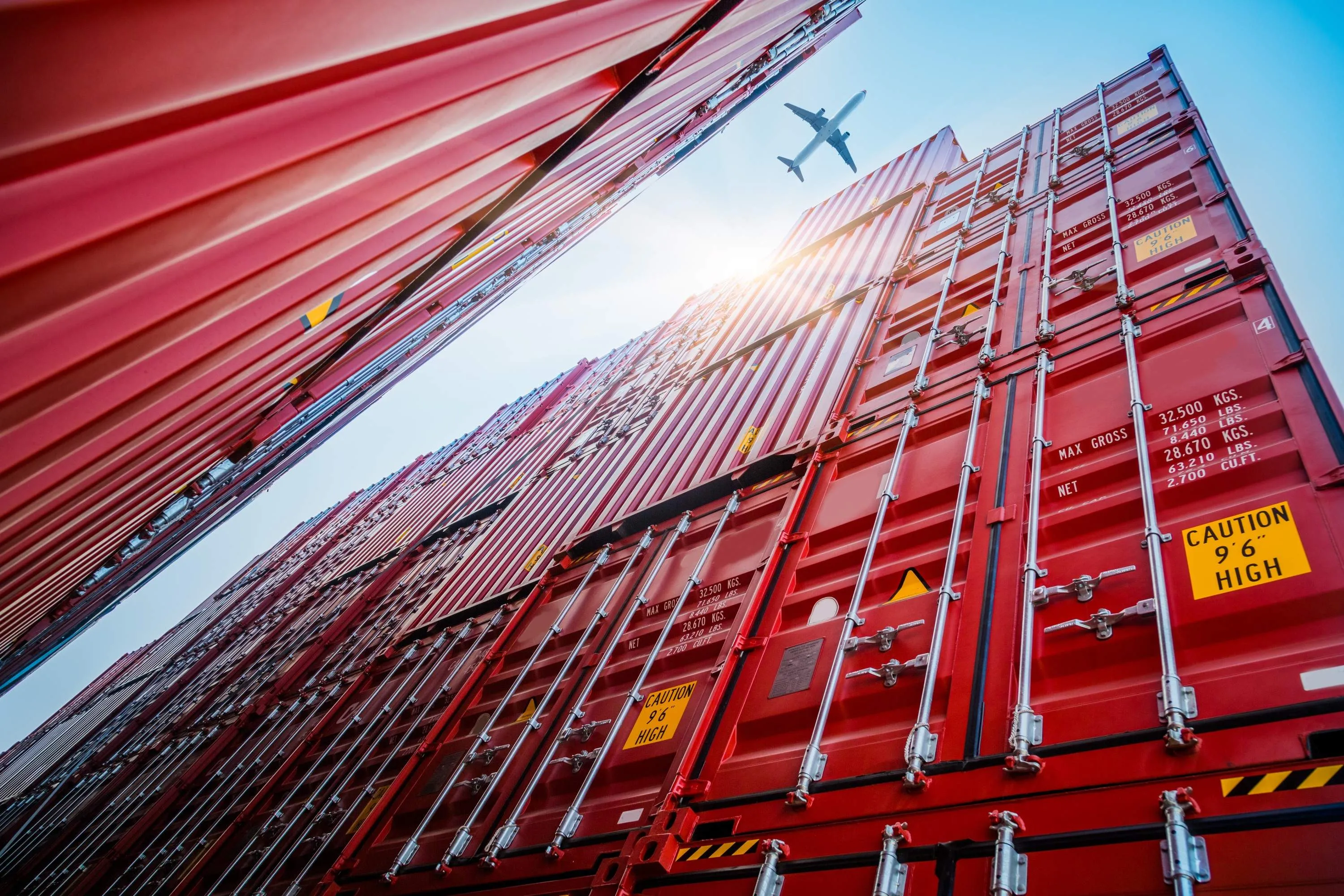 Cargo containers at harbor in Shanghai.
