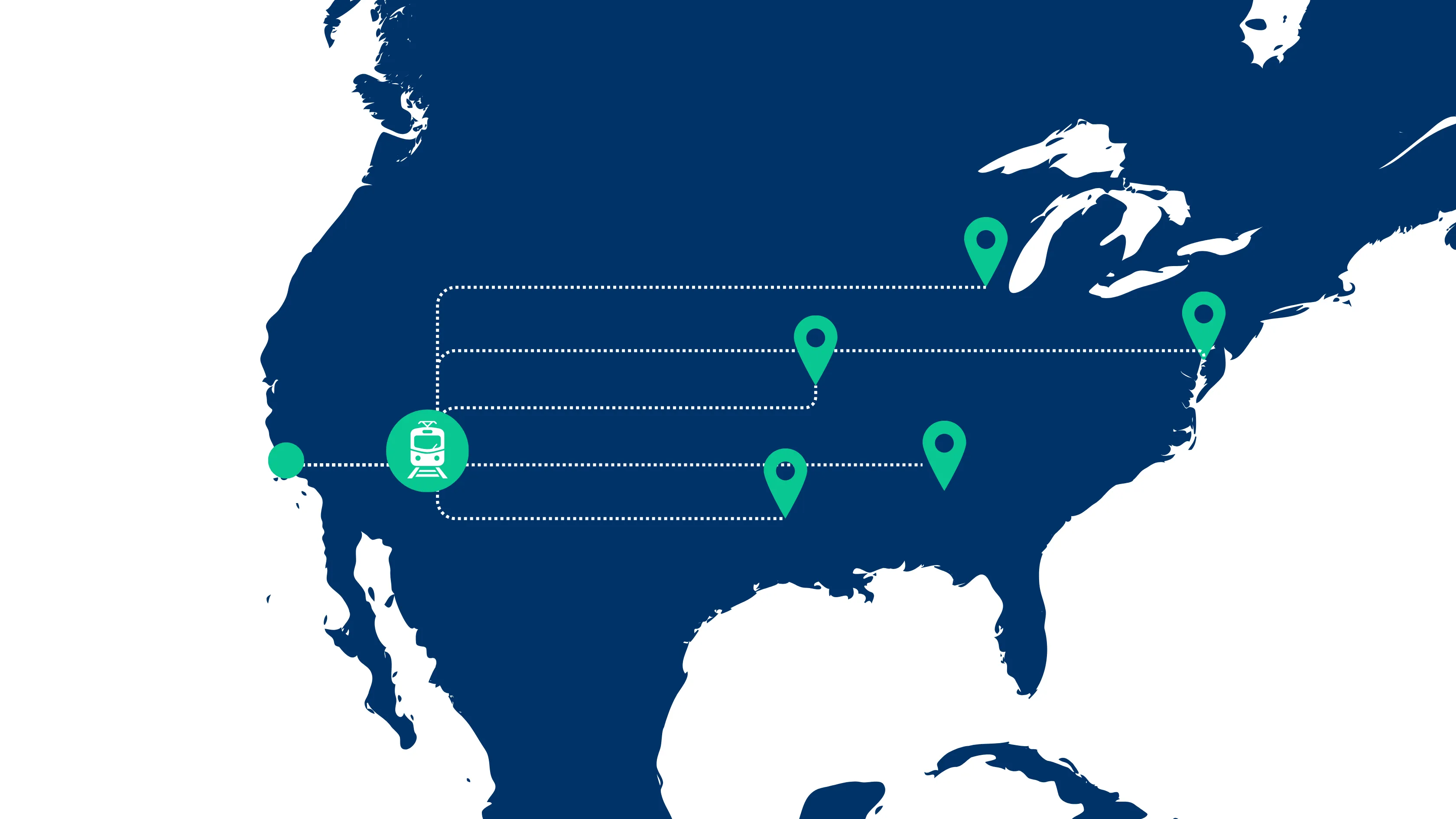 this is a united states map with the blue rush routing