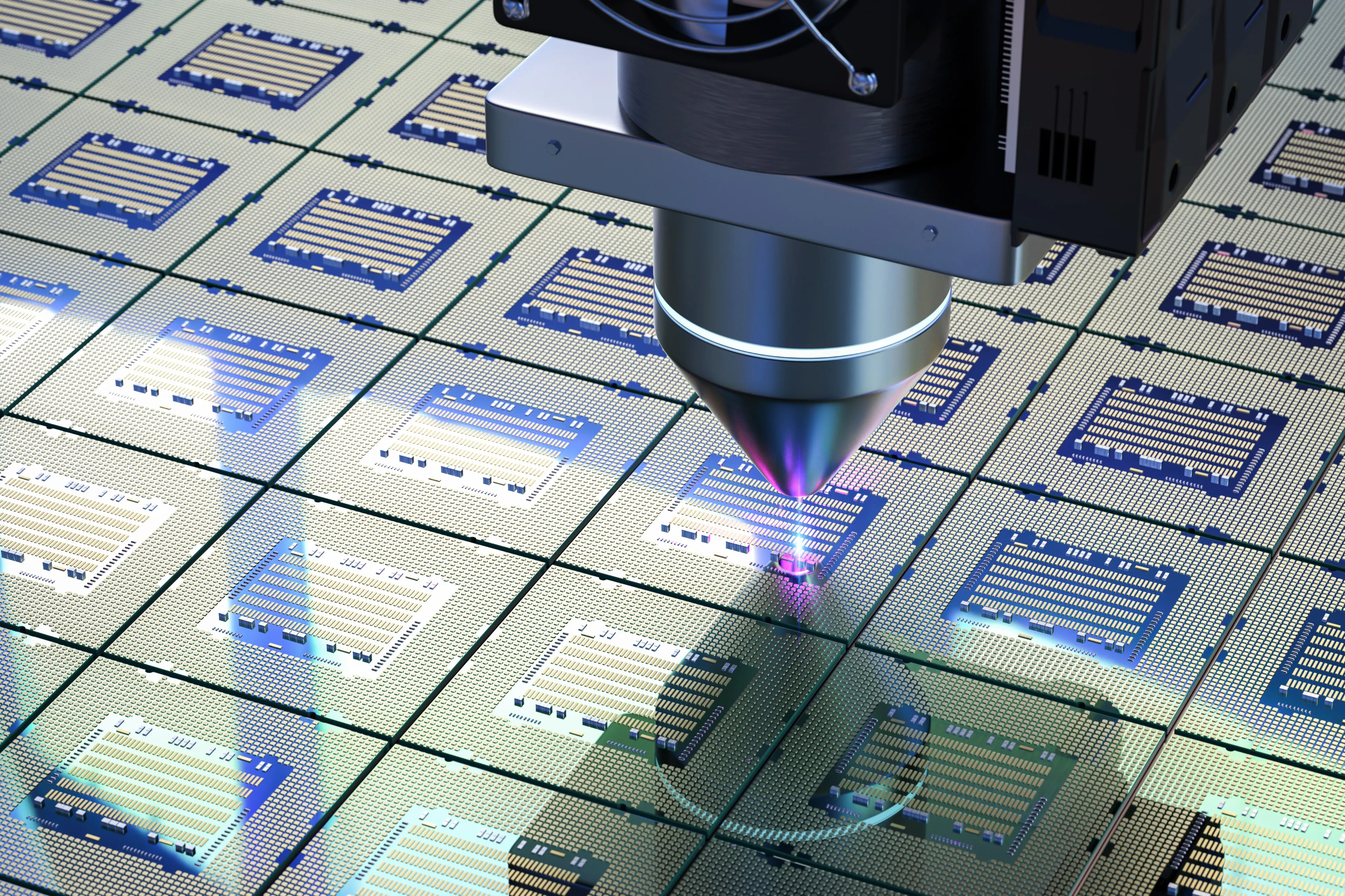 Semiconductor manufacturing with 3D rendering robotic arms with silicon wafers