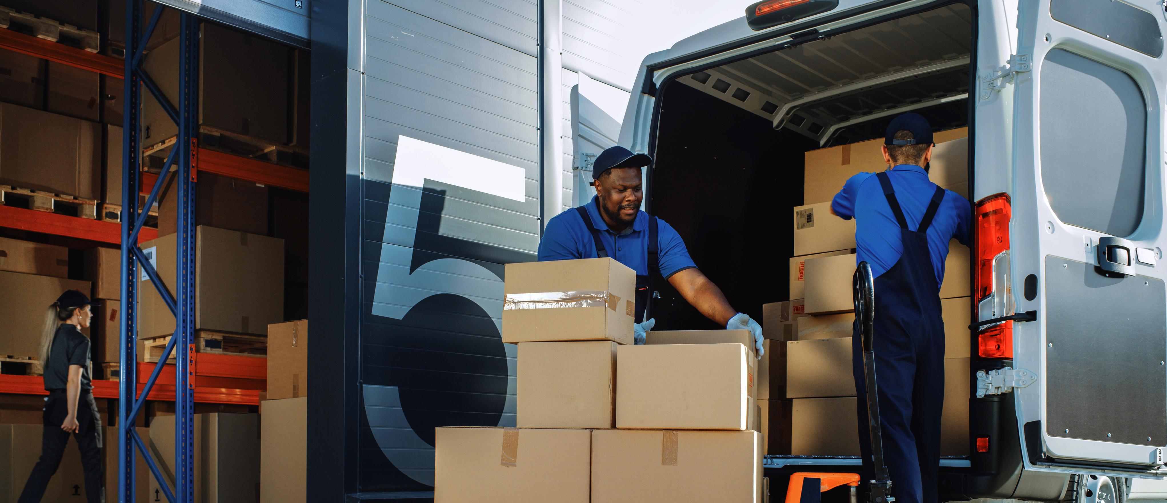Employees carefully packing packages for shipment