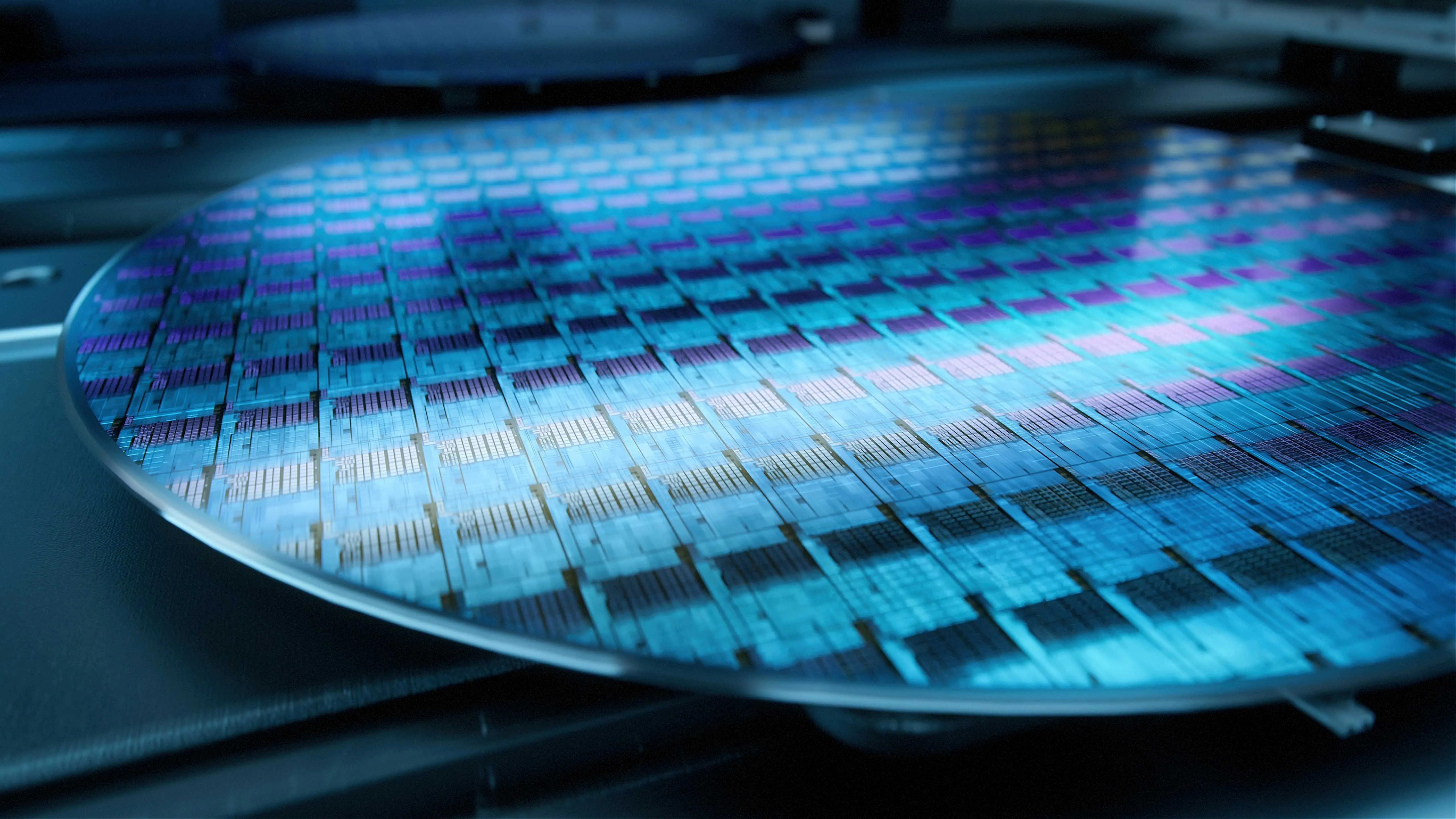 Macro shot of silicon wafers during production