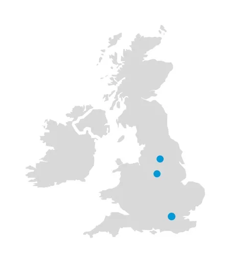 This is a map of the UK and Ireland showing locations with temperature-controlled storage.