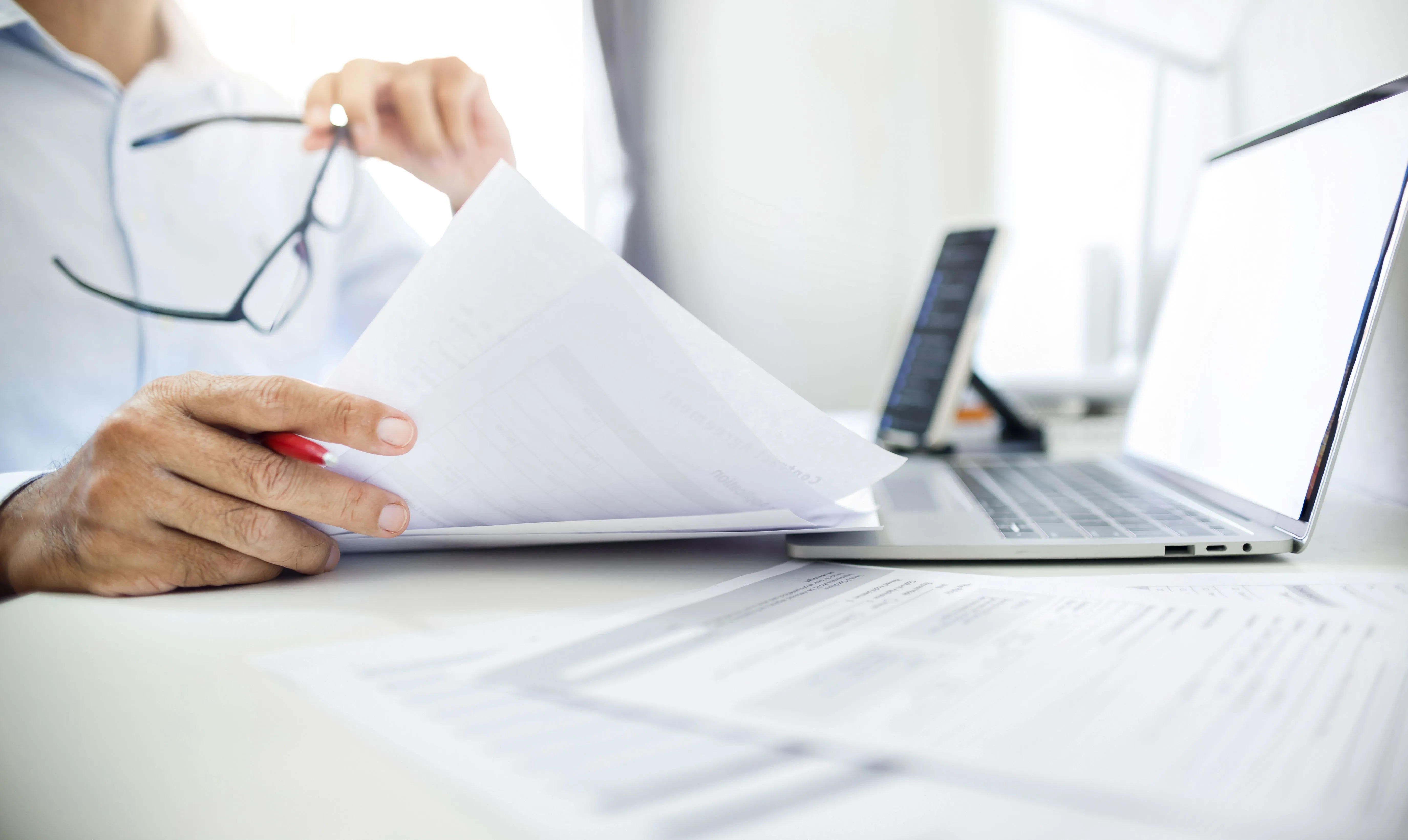 Business consultant reviewing documents