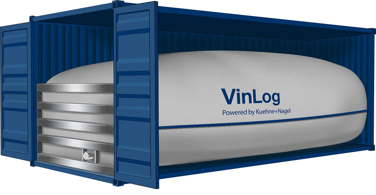 VinLog container named flexitank, render for drinks logistics
