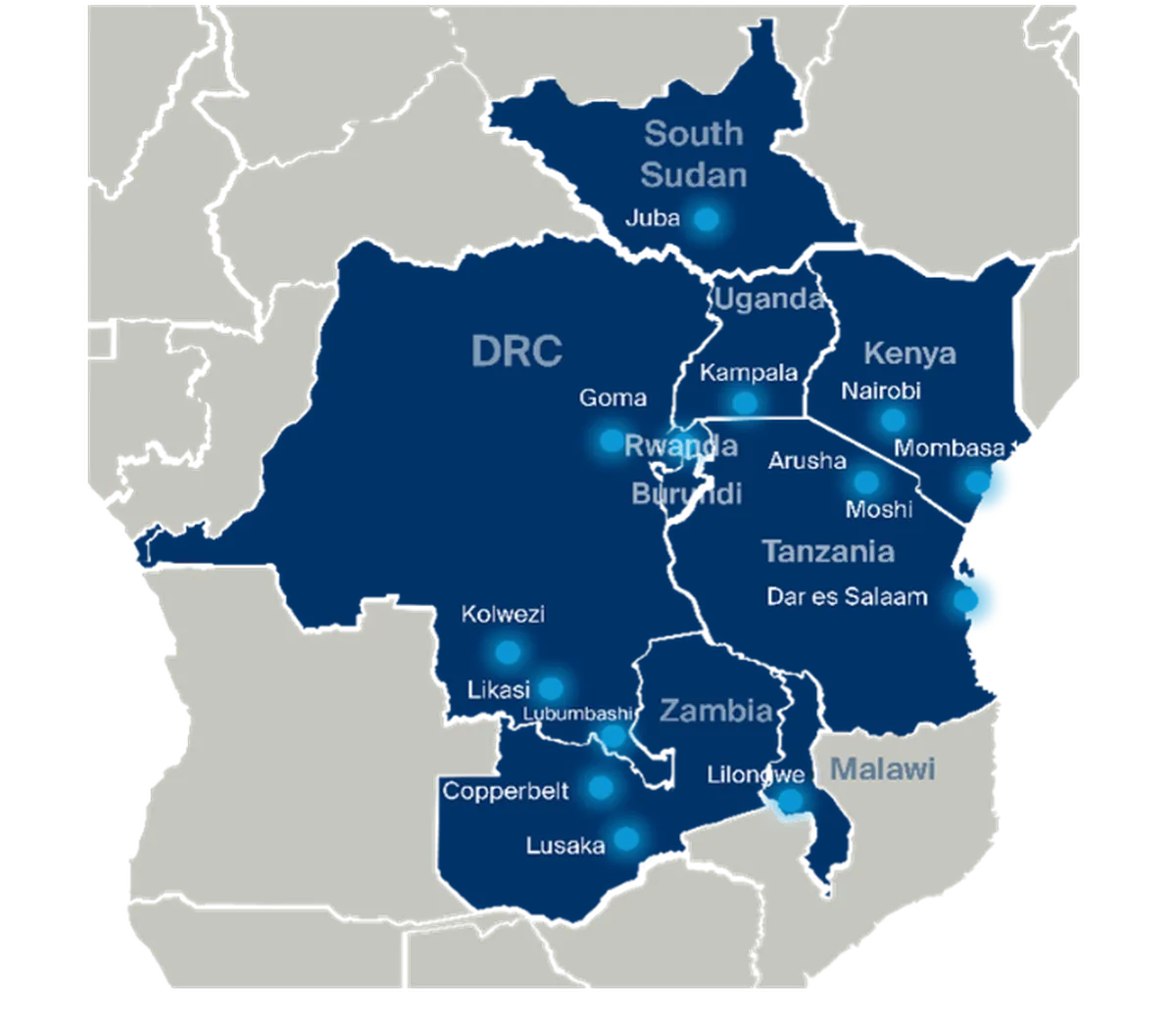 Road logistics map of East Africa