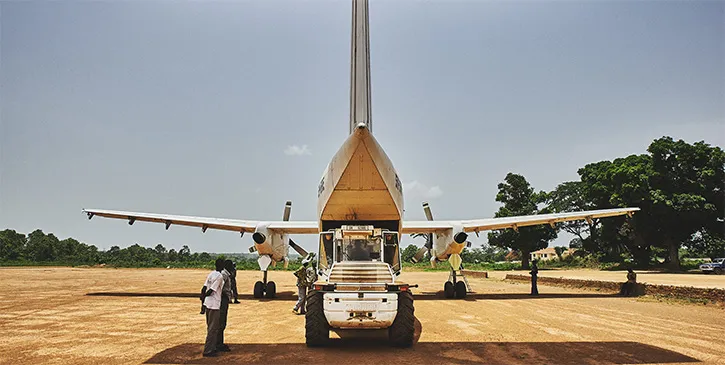 emergency and relief logistics with plane on the ground