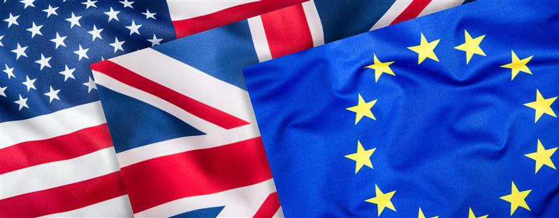 US, UK and EU flags