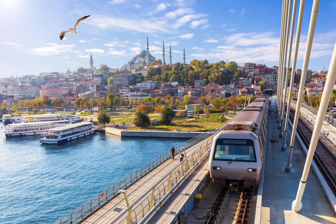 Halic metro bridge and view on the Suleymaniye Mosque