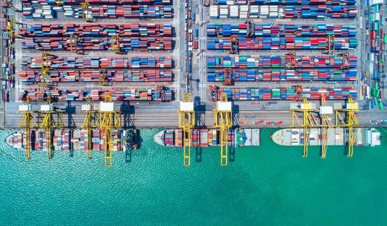 Container ship in import export and business logistic