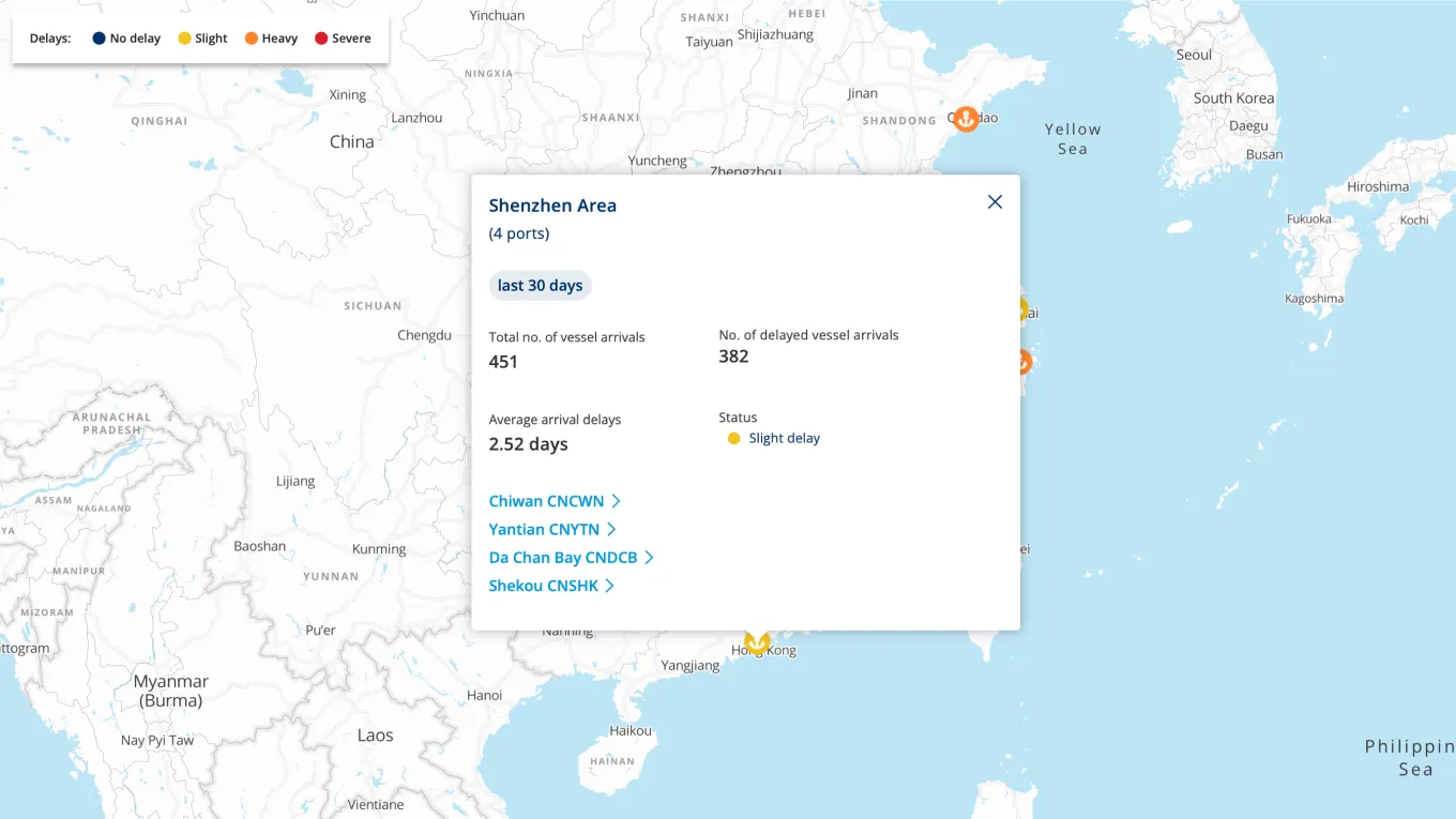 Vessel arrival delay Shenzhen port