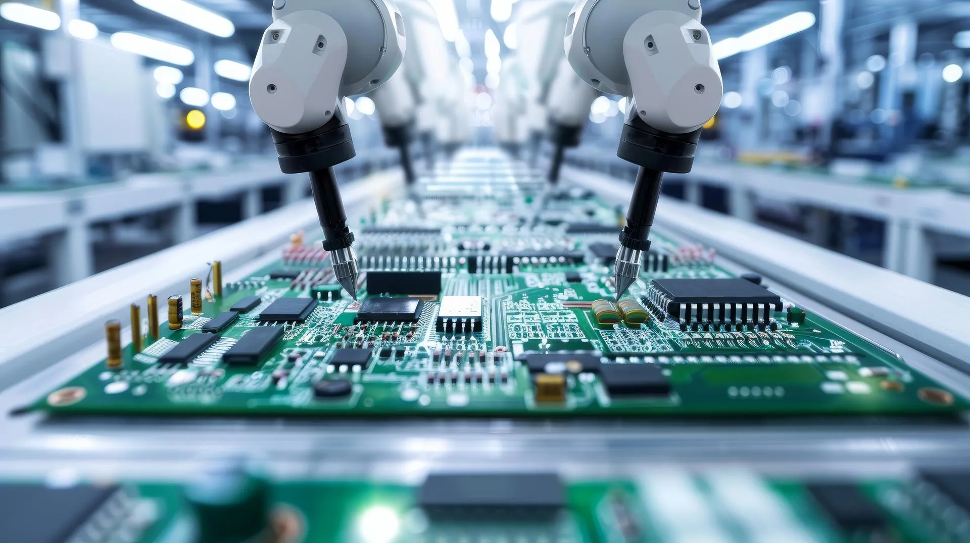 Robot arm creating motherboard