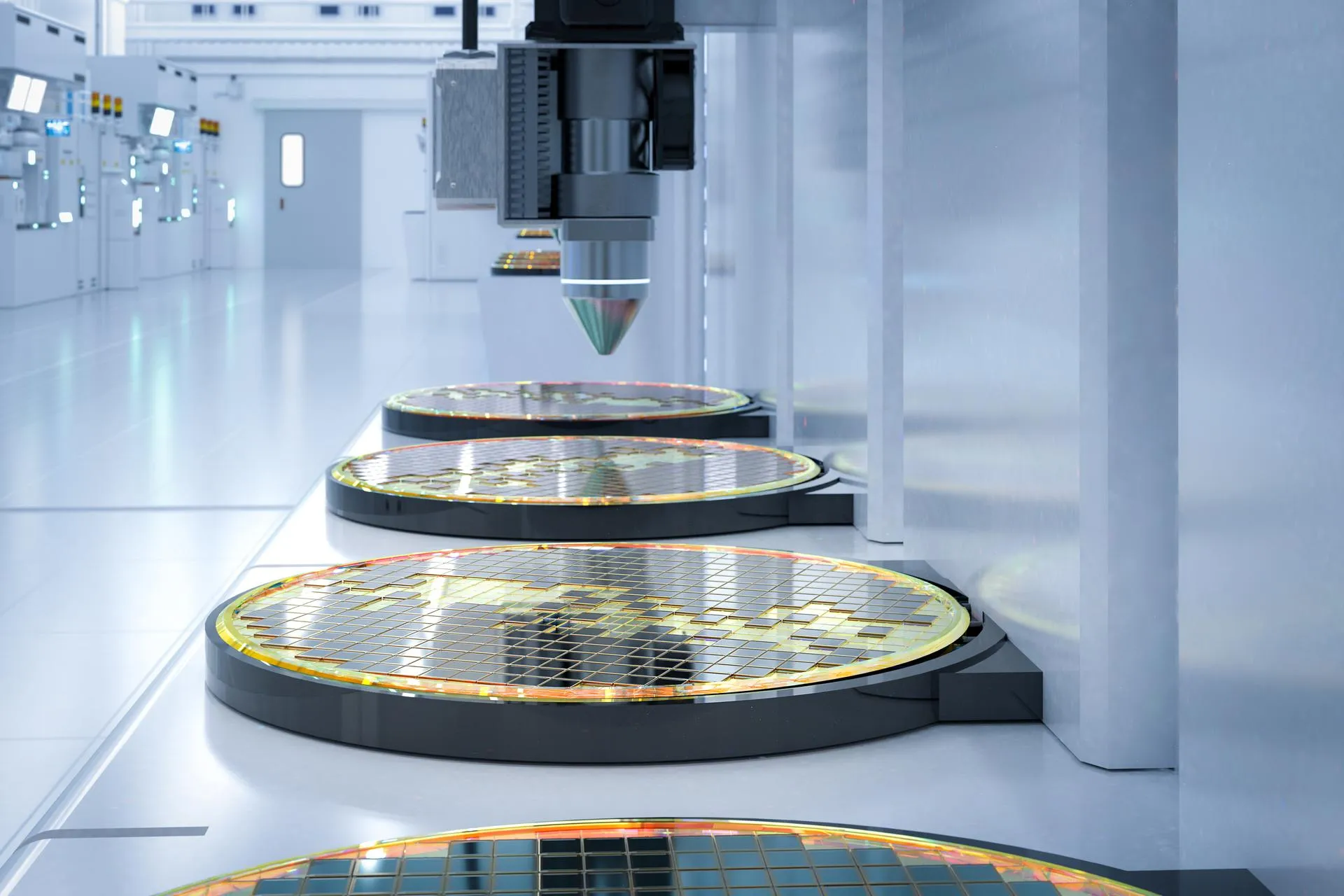 Semiconductor manufacturing with 3d rendering robotic arms with silicon wafers