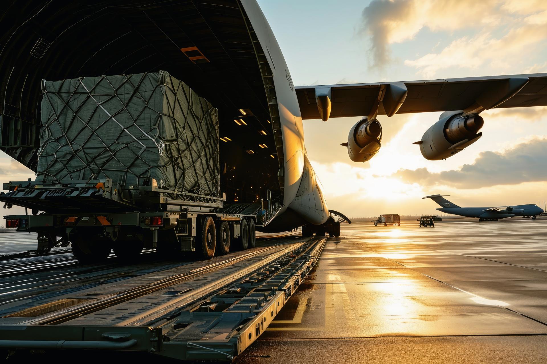 Cargo plane loading military cargo