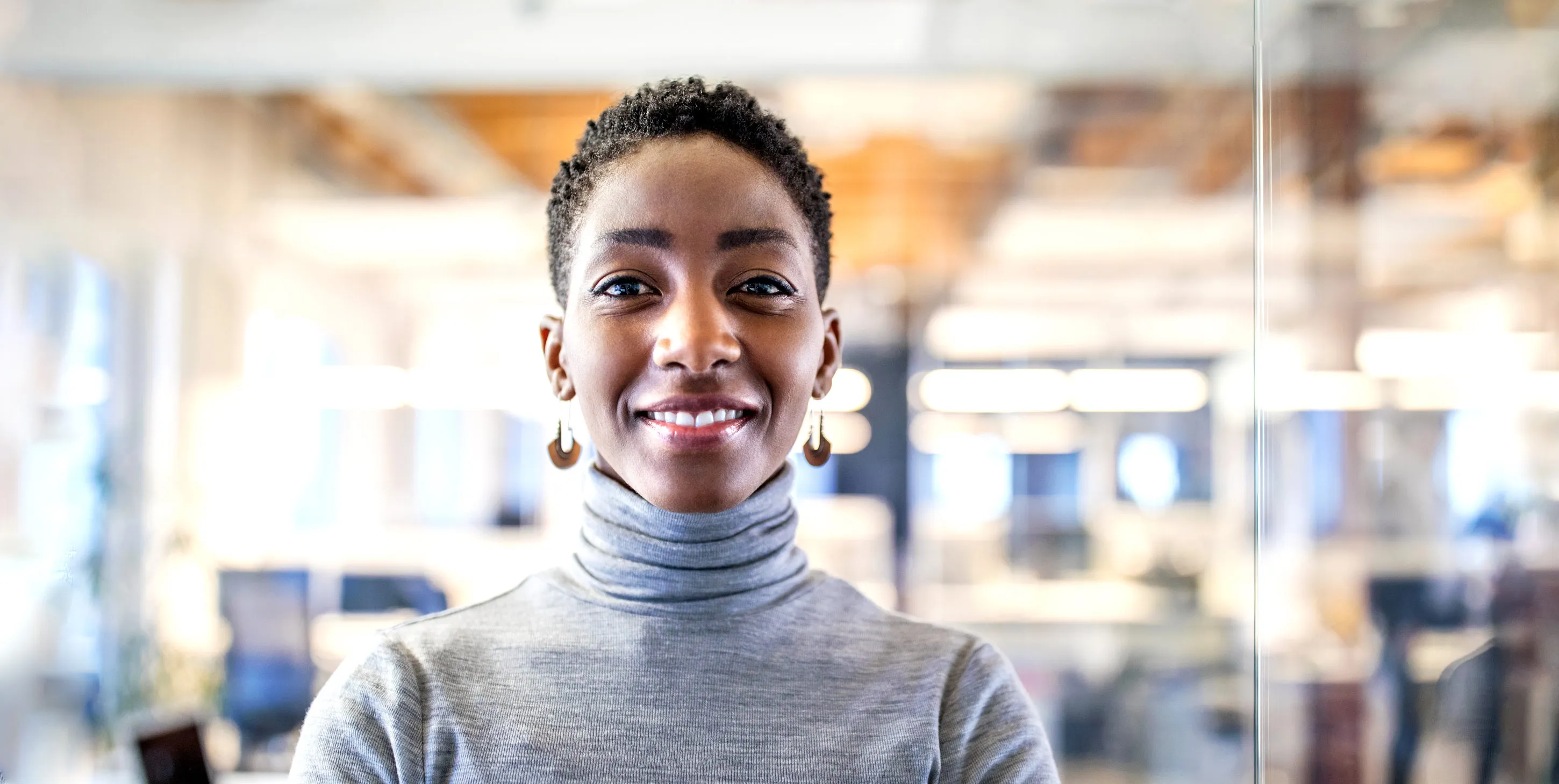 Close portrait of a woman in office