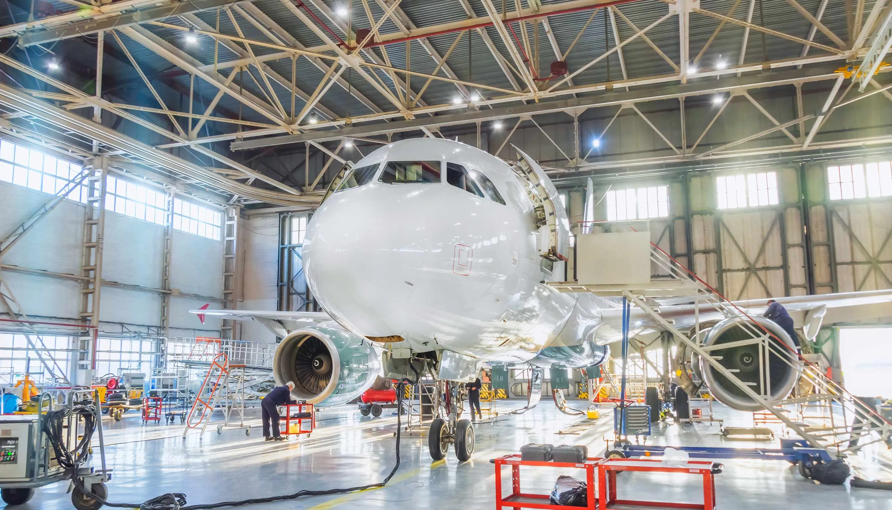 Airplane in hangar during maintainance